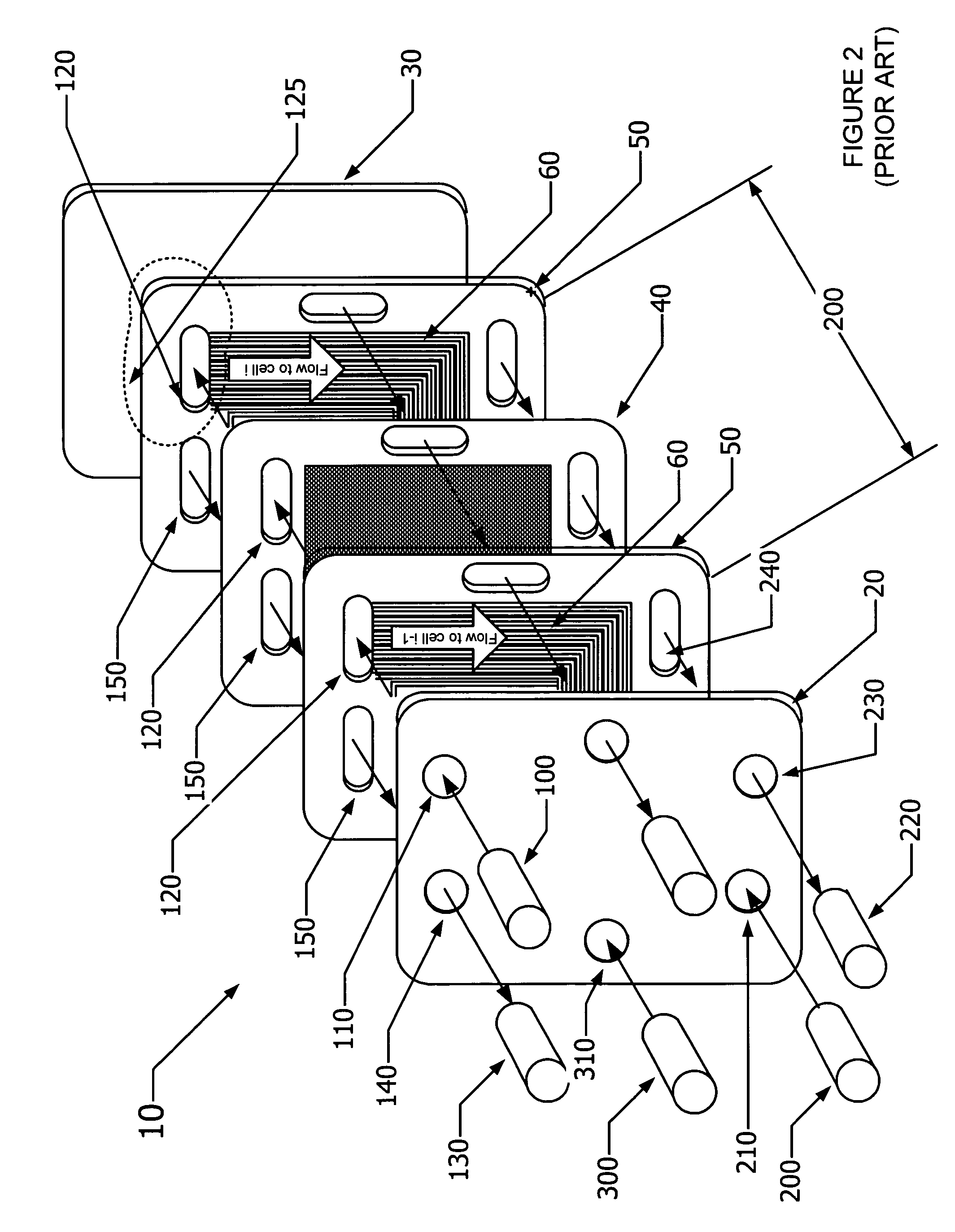 Fuel cell stack with even distributing gas manifolds