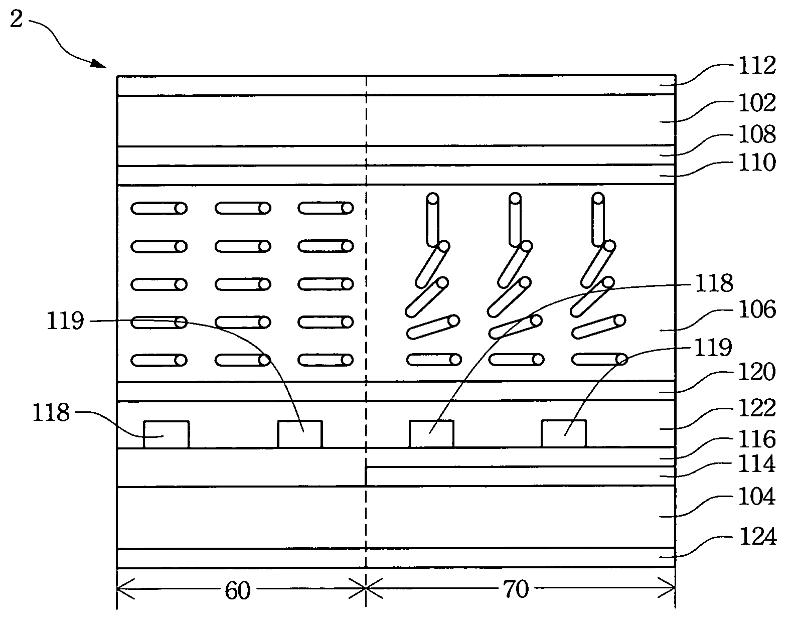 Liquid crystal display with transmissive and reflective regions comprising a first alignment film having different alignments in the transmissive and reflective regions and a second alignment film with a single alignment