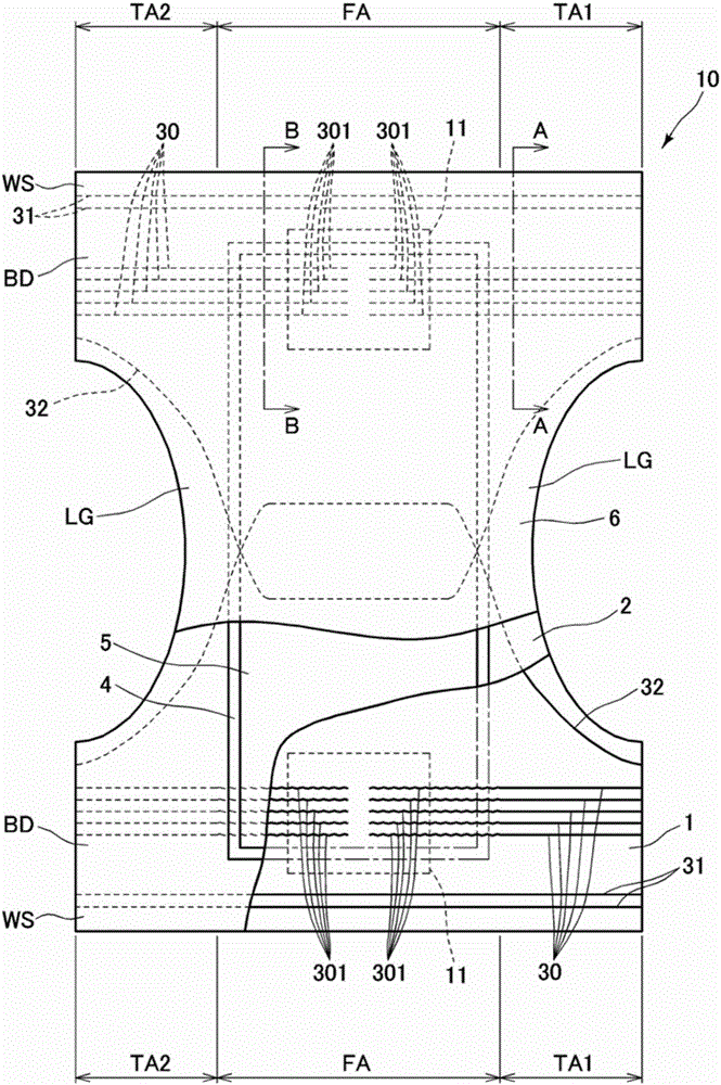 A disposable wearing article, a manufacturing apparatus and a manufacturing method