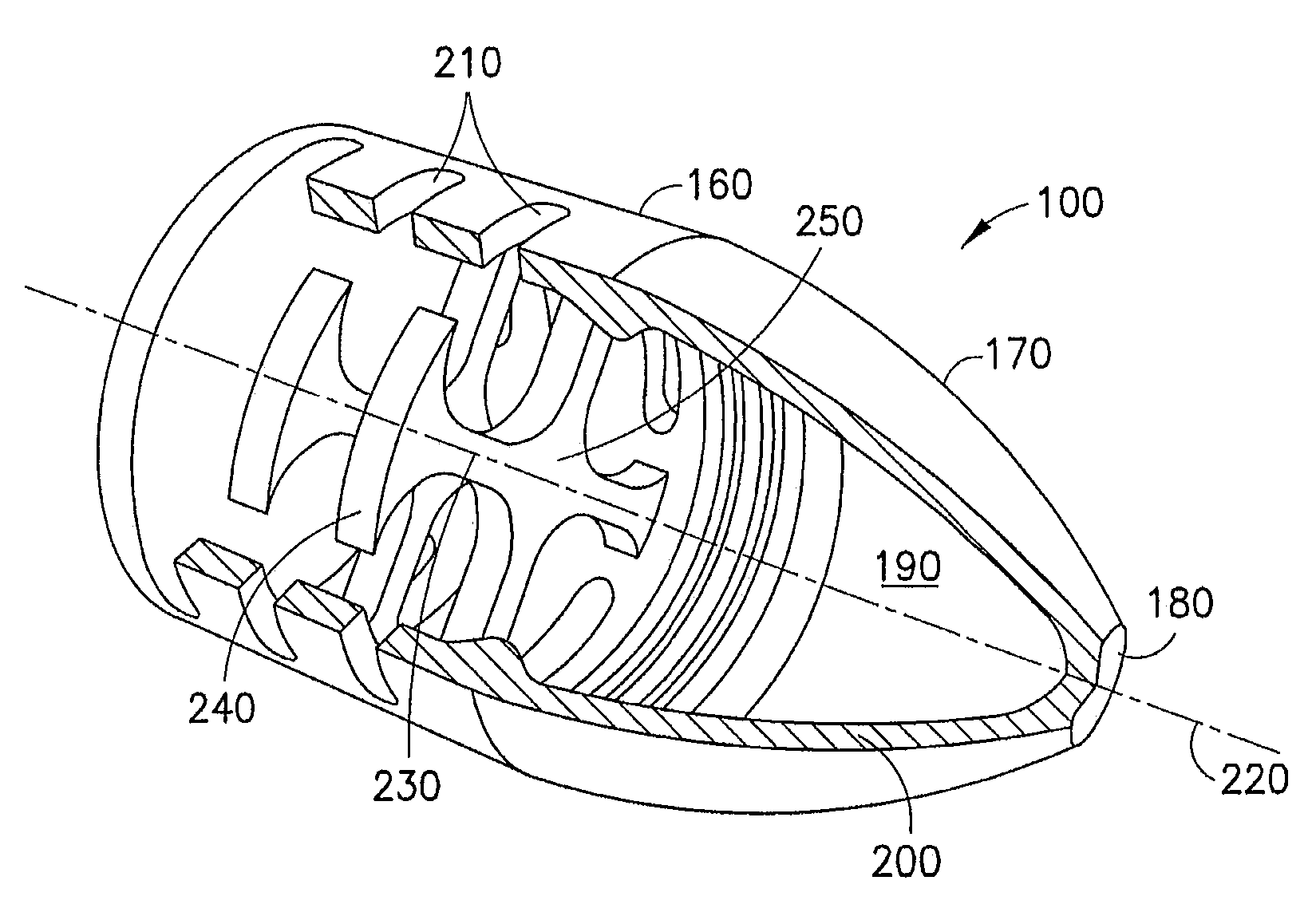 Hollow bullet with internal structure