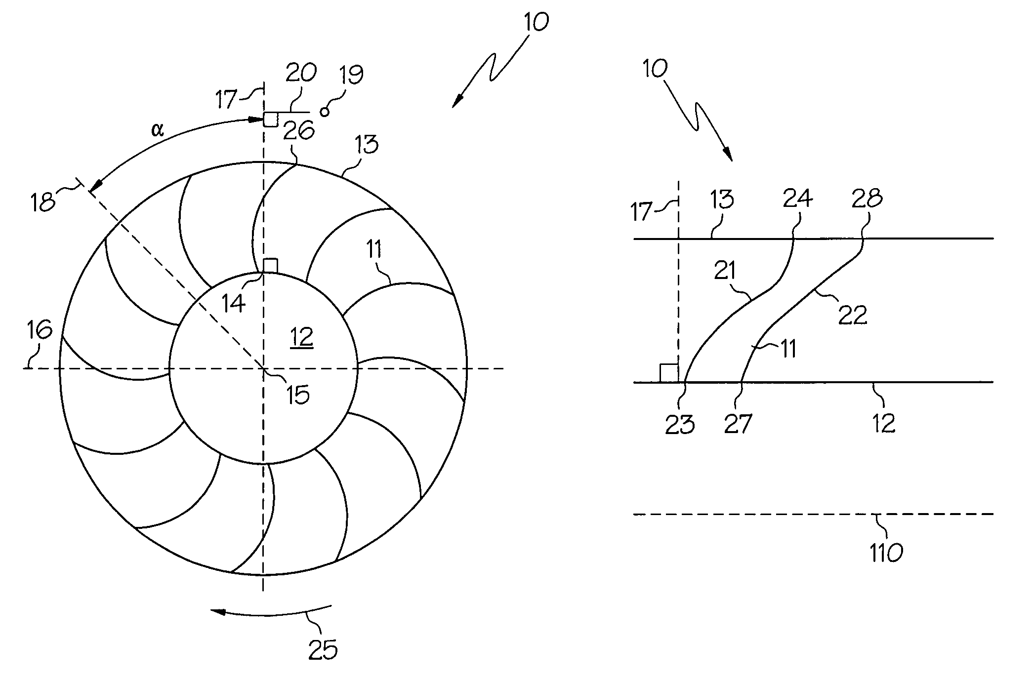 Nonlinearly stacked low noise turbofan stator