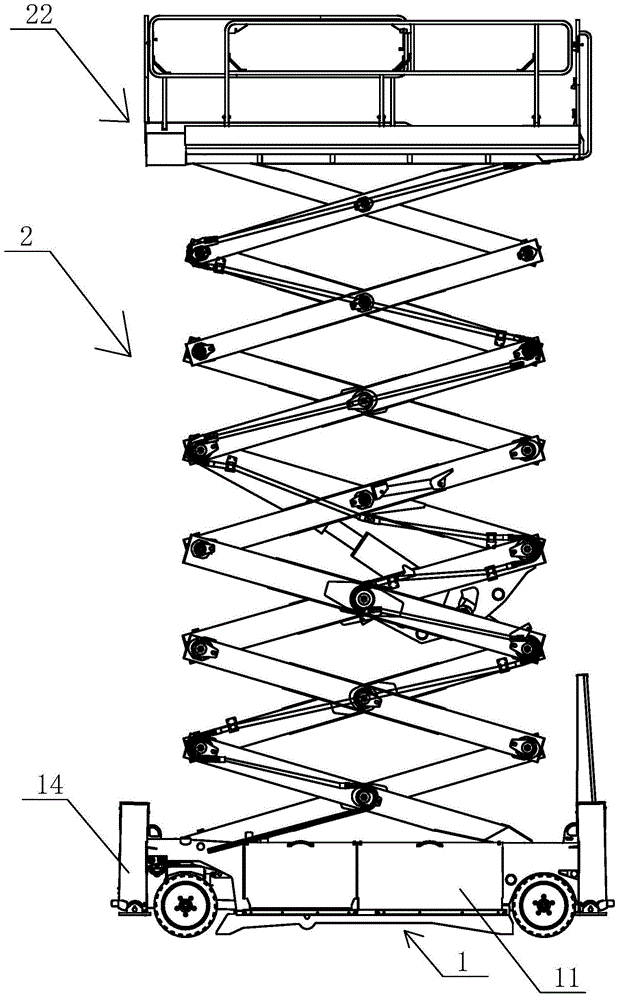 A driving chassis of an aerial work platform with a pothole protection structure