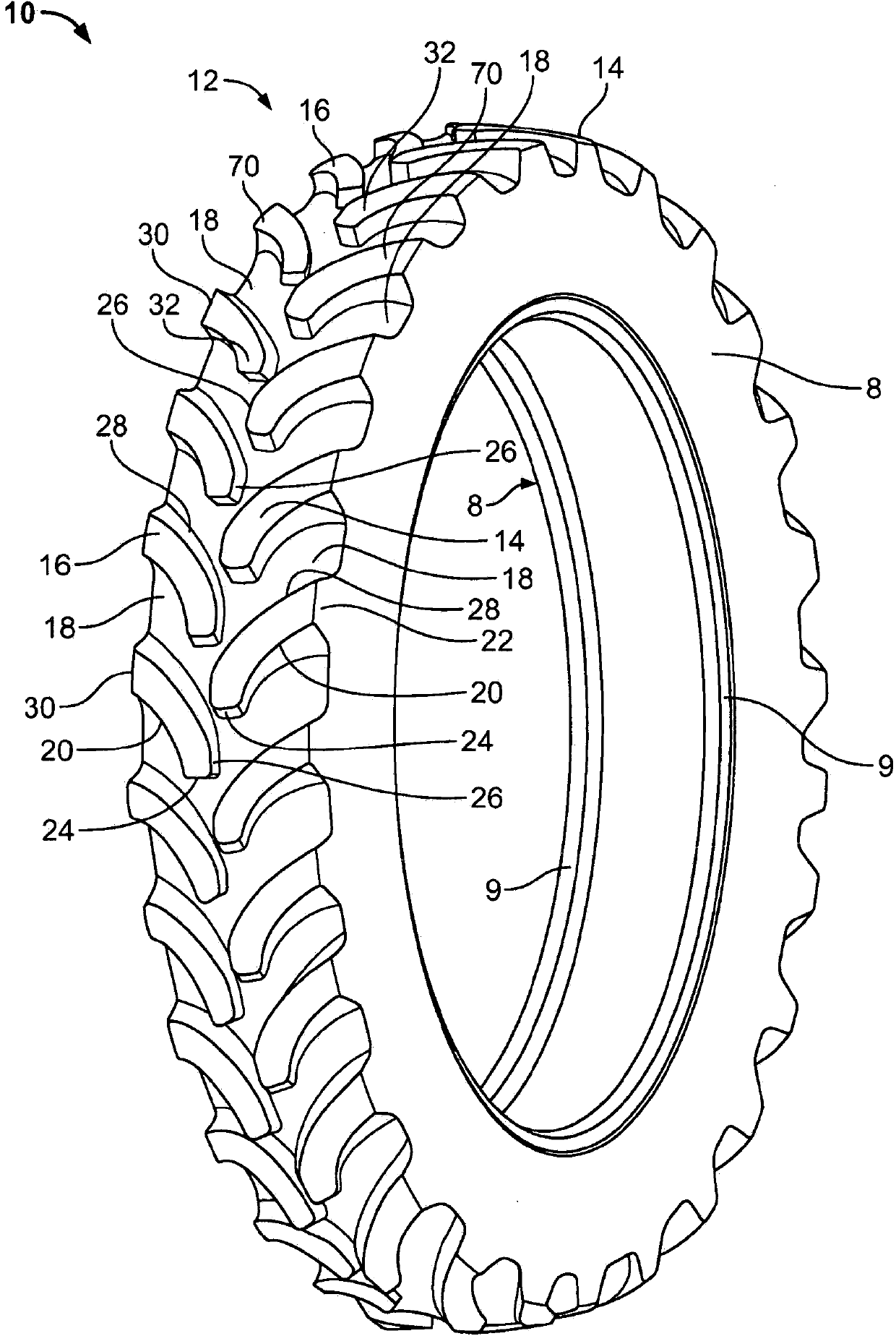 Agricultural tire tread