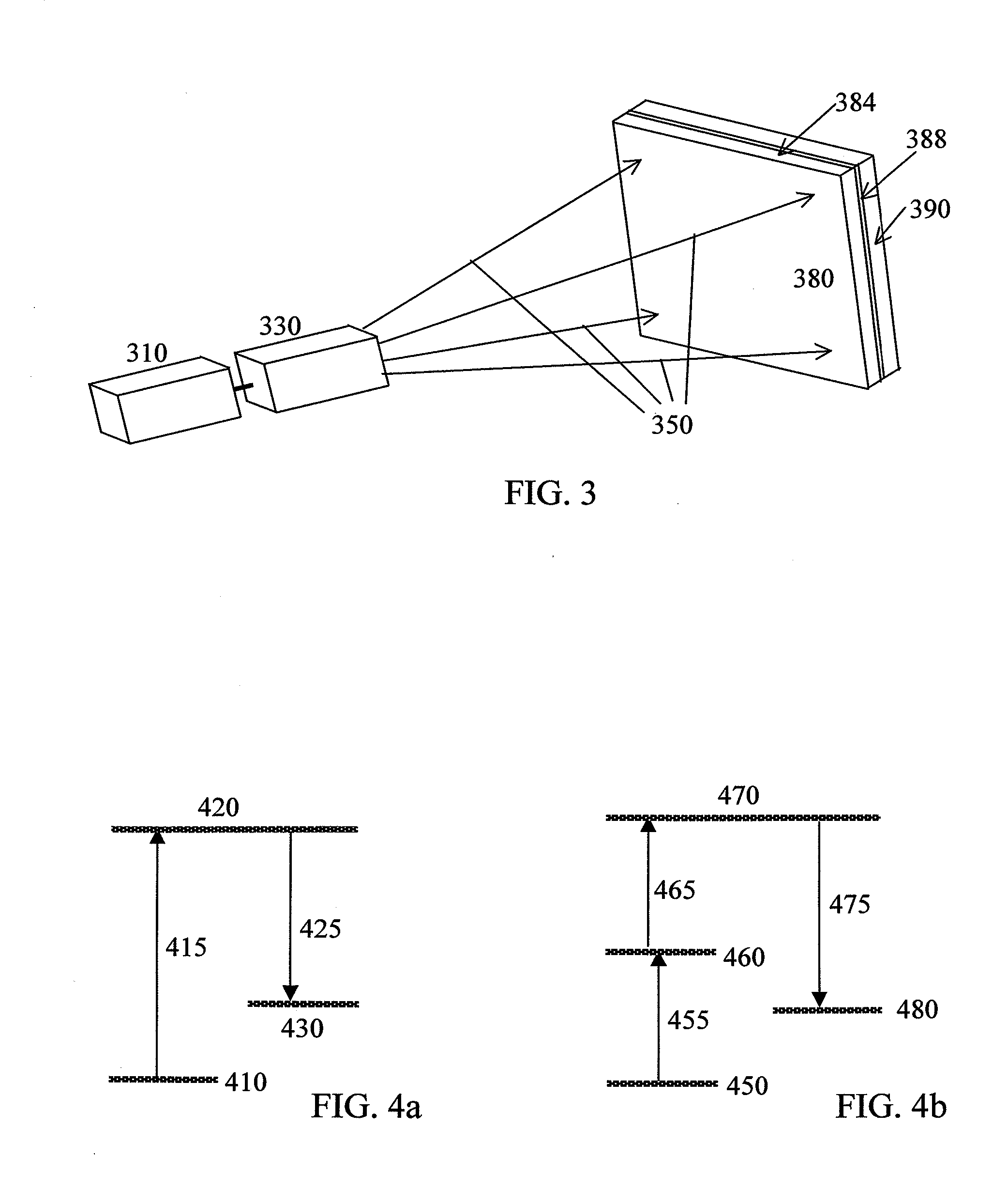 System and method for a transparent color image display utilizing fluorescence conversion of nanoparticles and molecules
