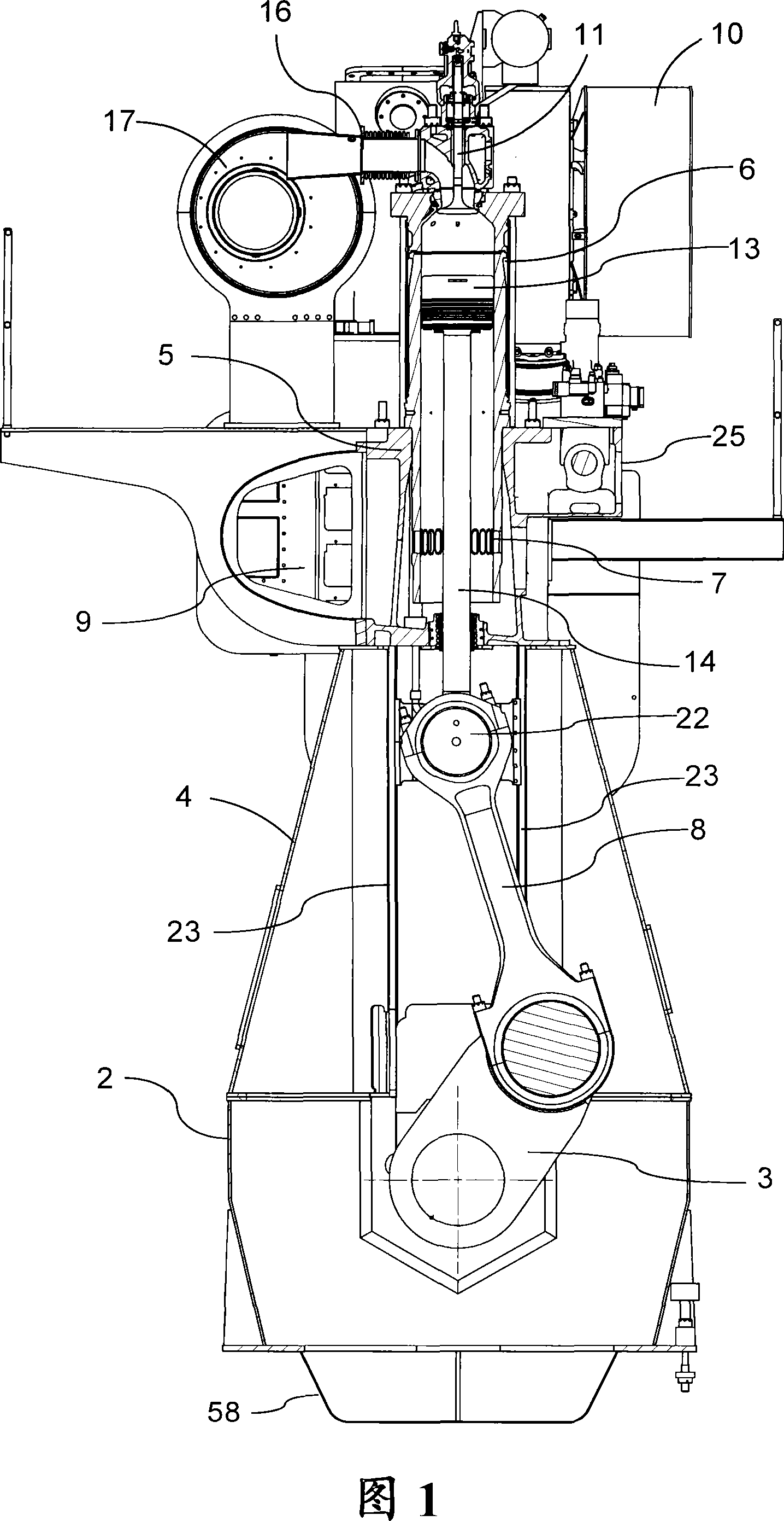 Main bearing support for a large two-stroke diesel engine