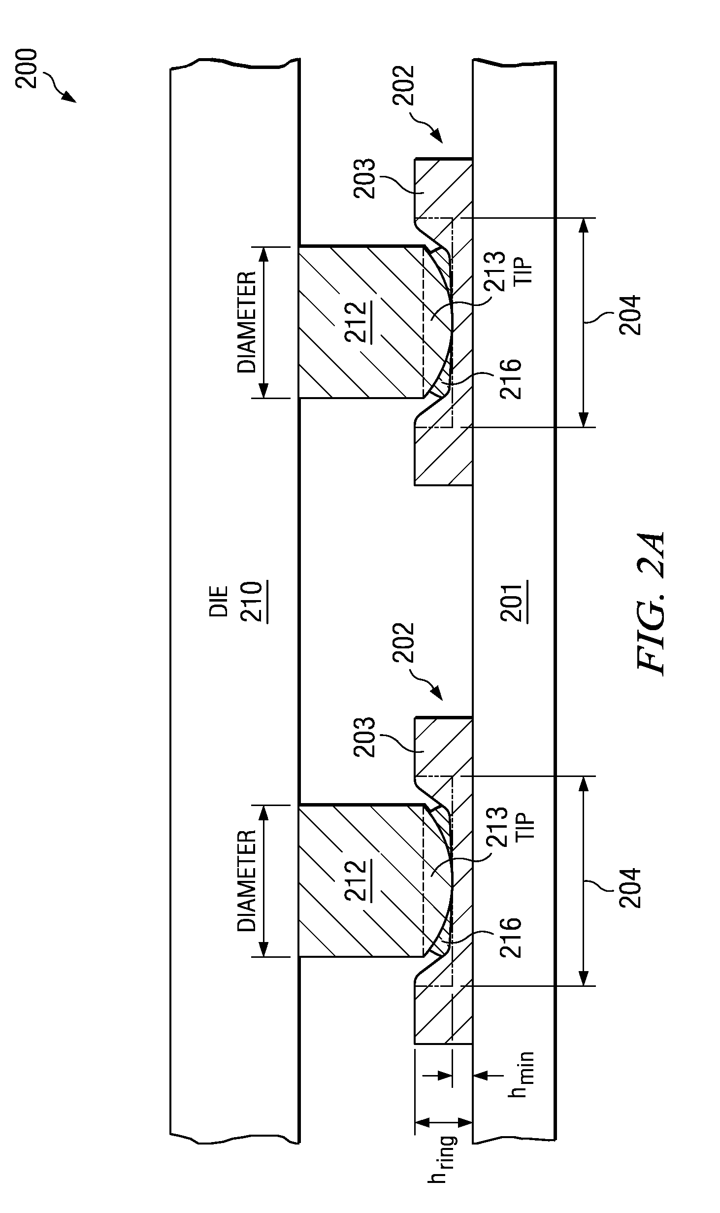 Workpiece contact pads with elevated ring for restricting horizontal movement of terminals of IC during pressing