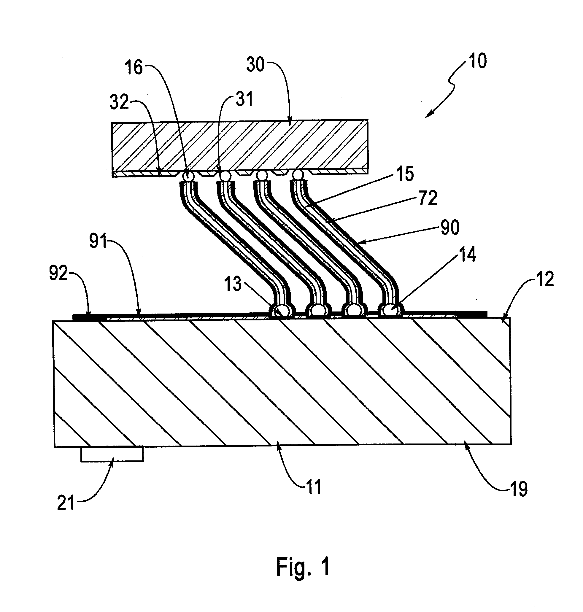 Probe structure coaxial elongated electrical conductor projecting from a support surface, apparatus for use thereof and methods of fabrication thereof