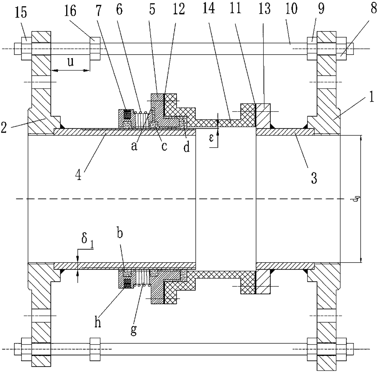 Magnetofluid seal pipeline connection compensation device