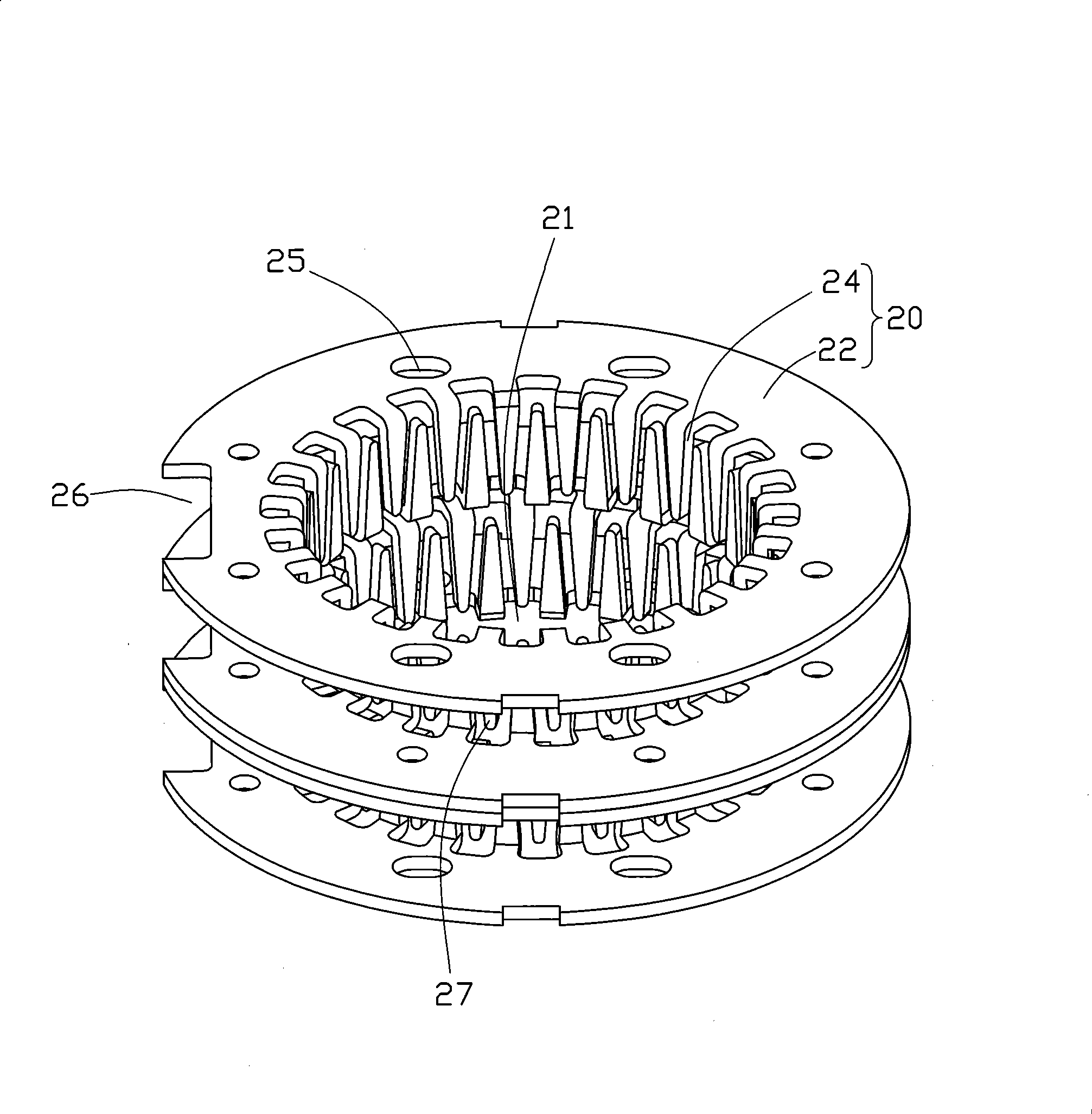 Motor stator construction and manufacturing method thereof