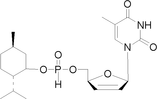 d4T-5'-hydro-ortho-phosphorous acid menthol ester and preparation method and application thereof