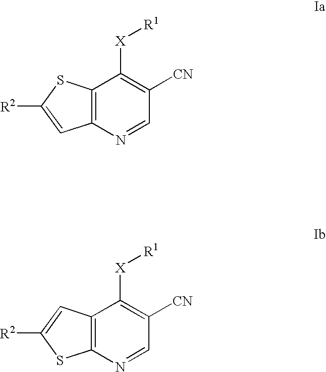 Thieno[3,2-b]pyridine-6-carbonitriles and thieno[2,3-b]pyridine-5-carbonitriles as protein kinase inhibitors