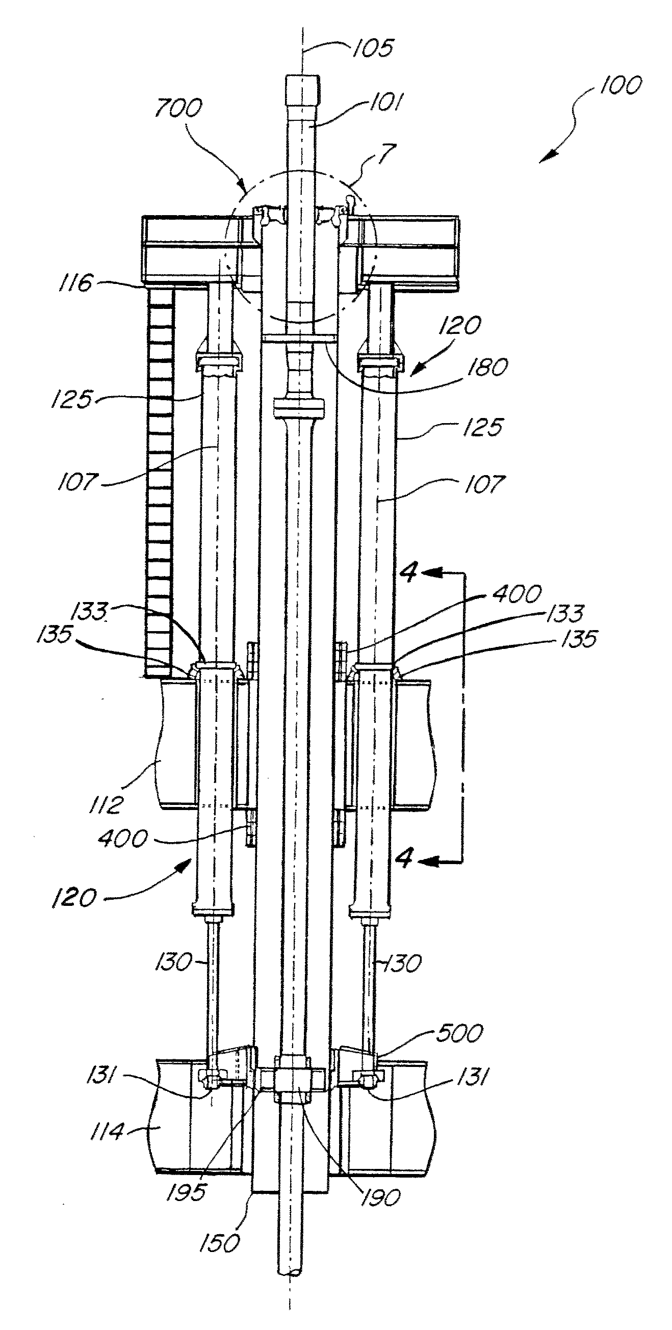 Pull-style tensioner system for a top-tensioned riser