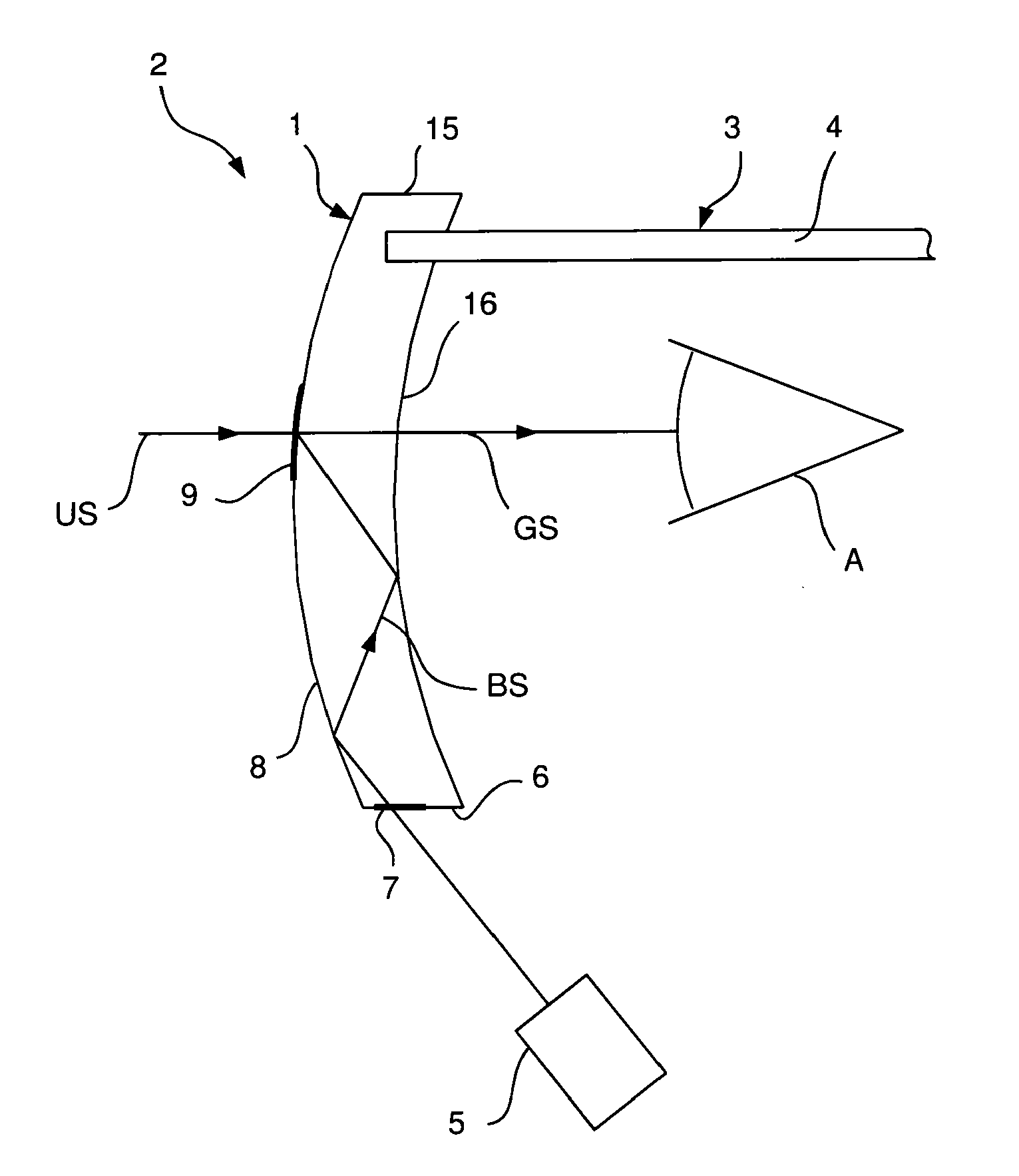 Beam combiner for use in a head-mounted display device and beam splitter