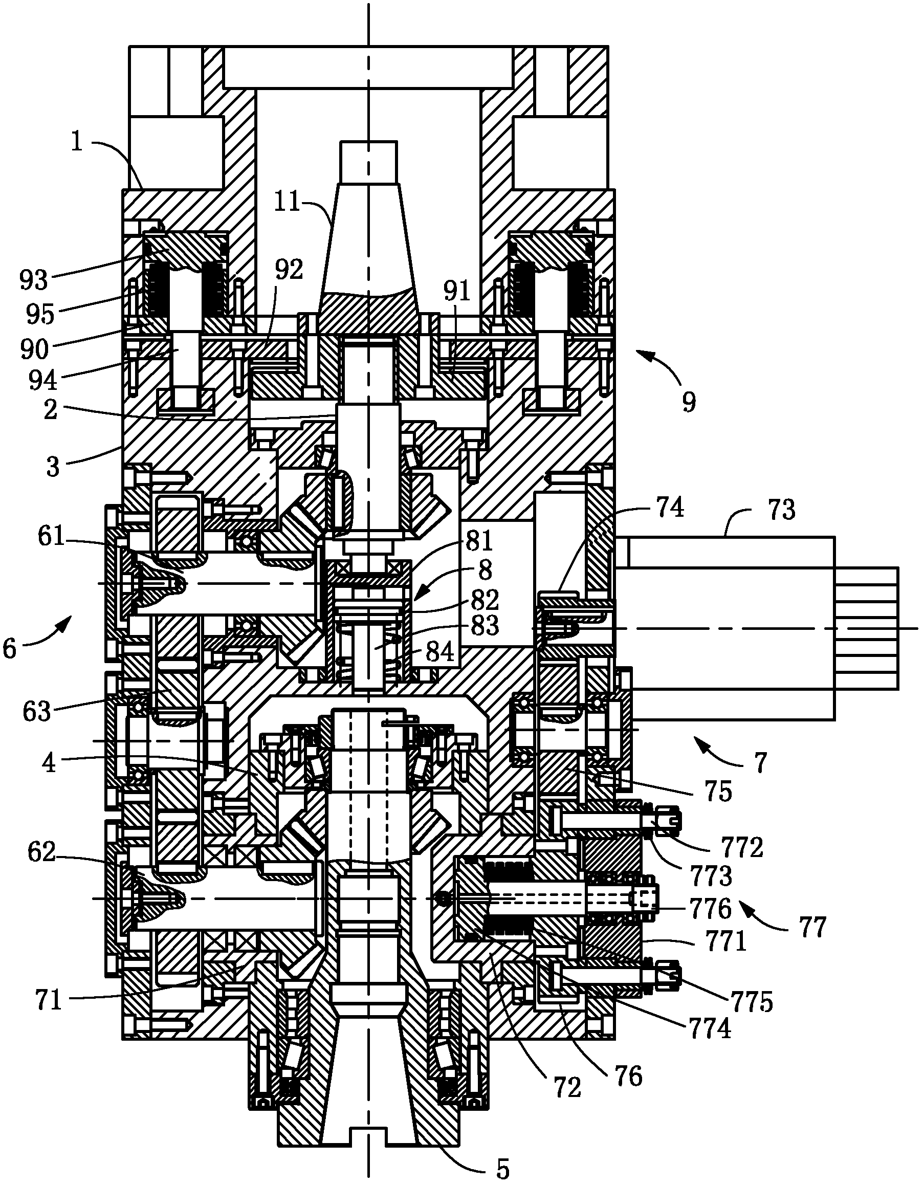 Five-axle power head used for numerical control milling machine