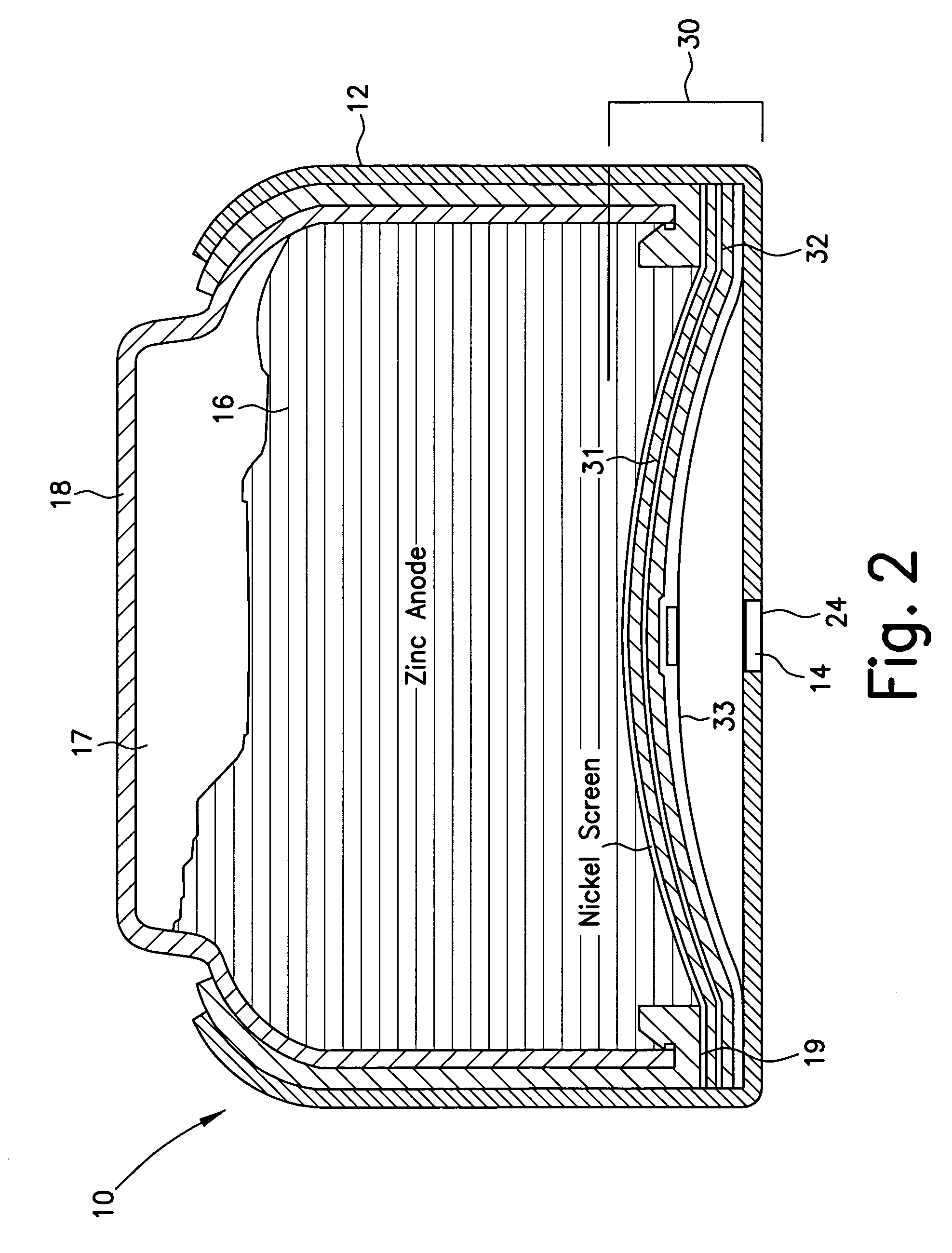 Zinc/air battery with improved lifetime