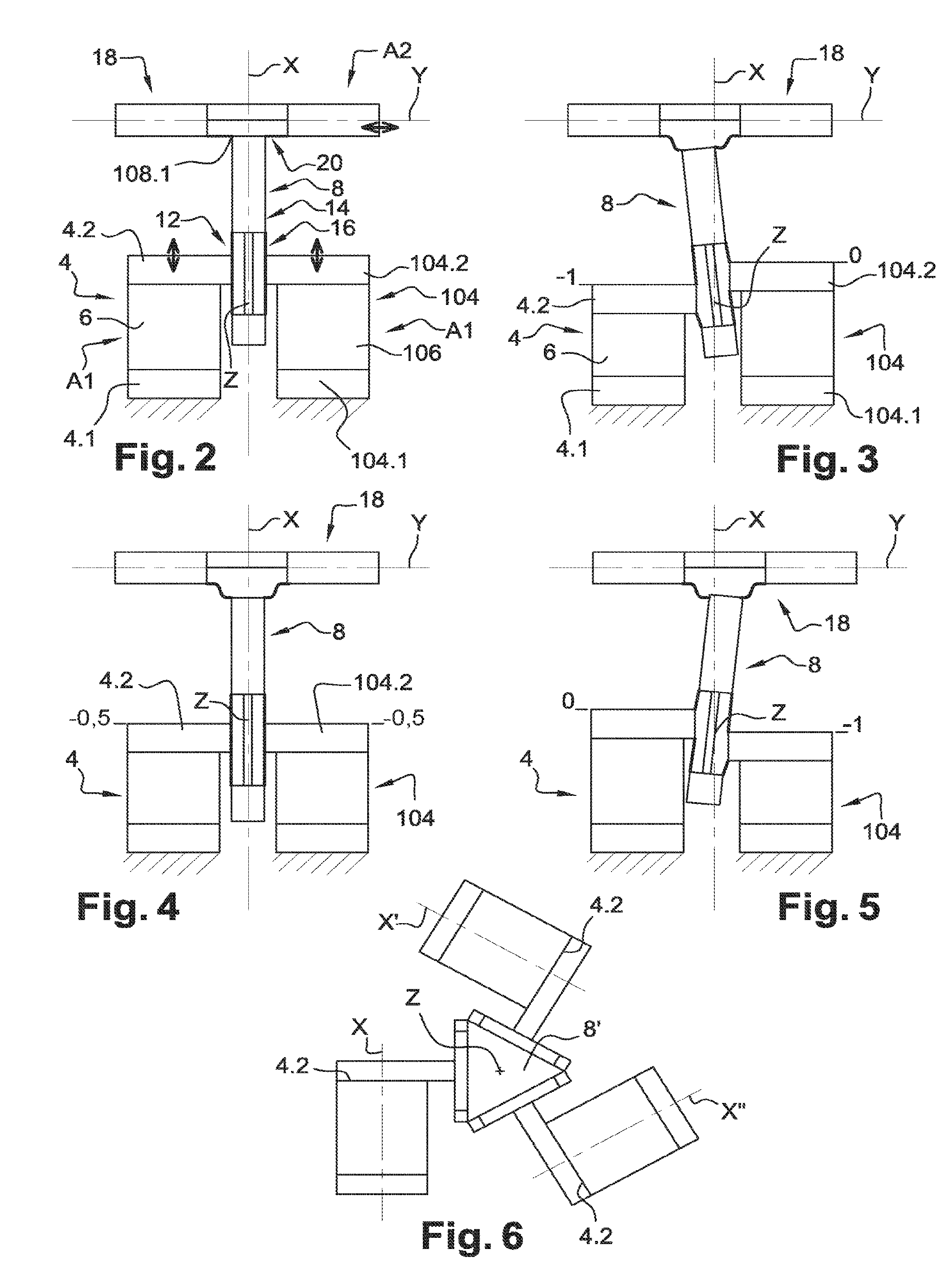 Device for transforming an out-of-plane movement into an in-plane movement, and/or vice-versa