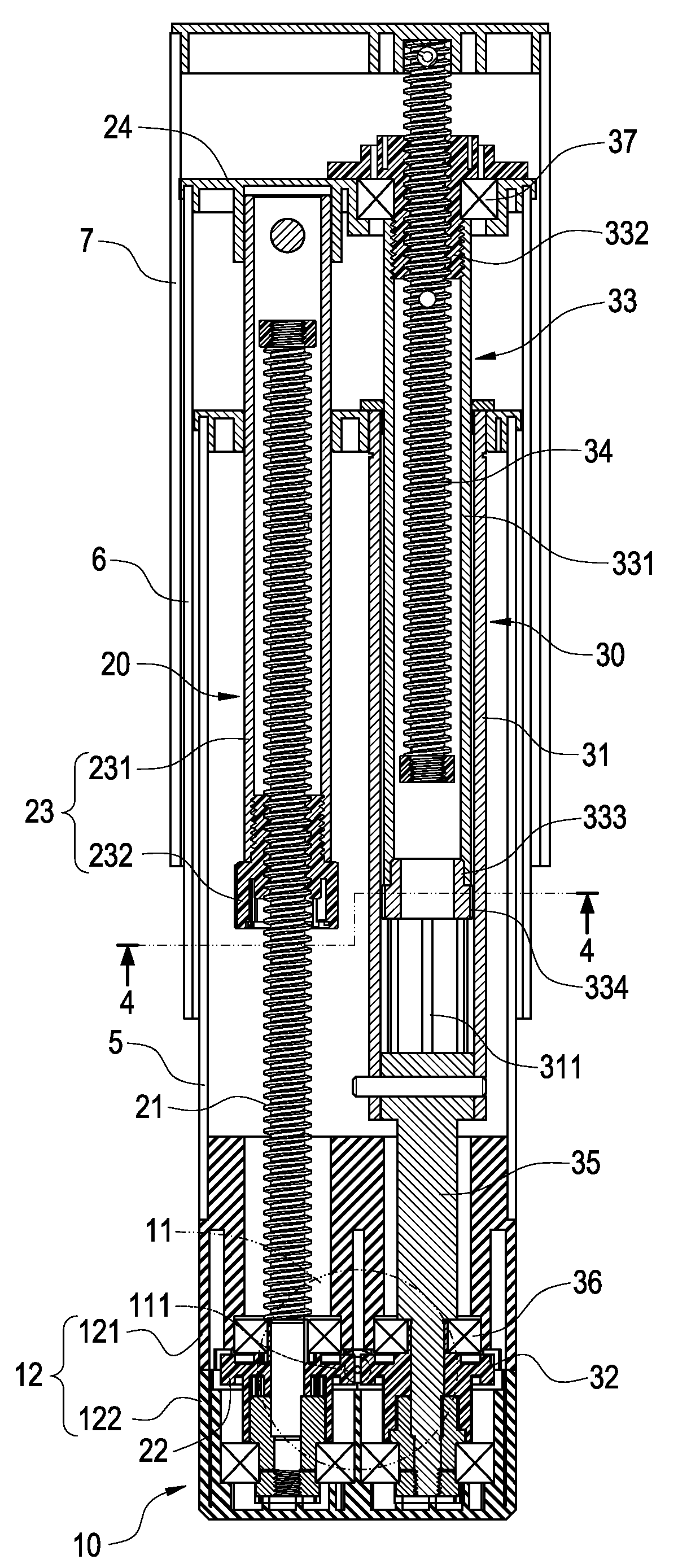 Lifting device having parallel double screw rods