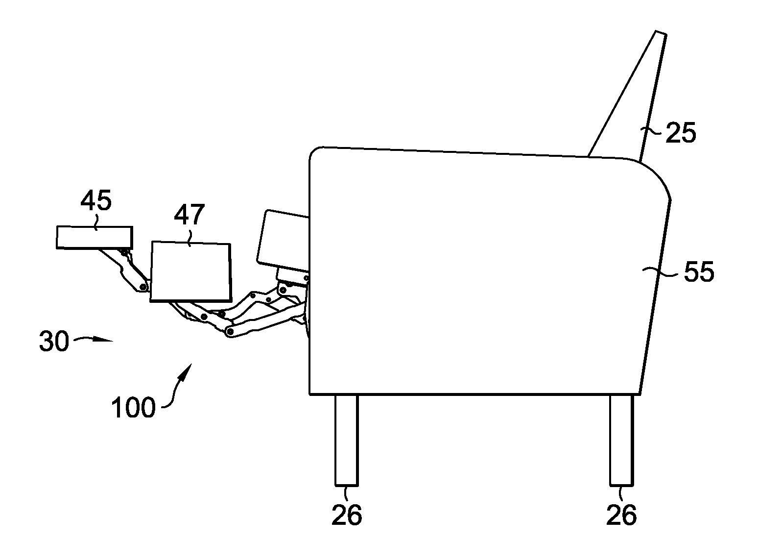 Zero-Wall Clearance Linkage Mechanism for a High-Leg Seating Unit
