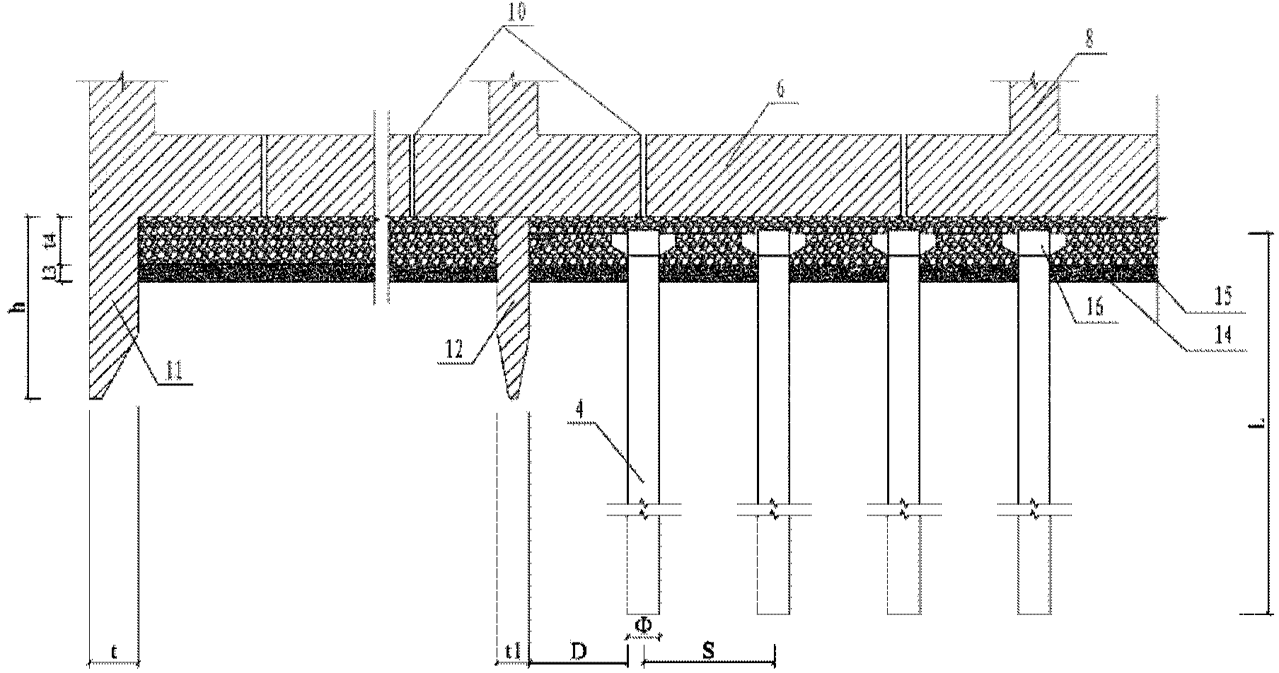 Caisson composite foundation provided with suction type apron shells and semi-rigid connection piles