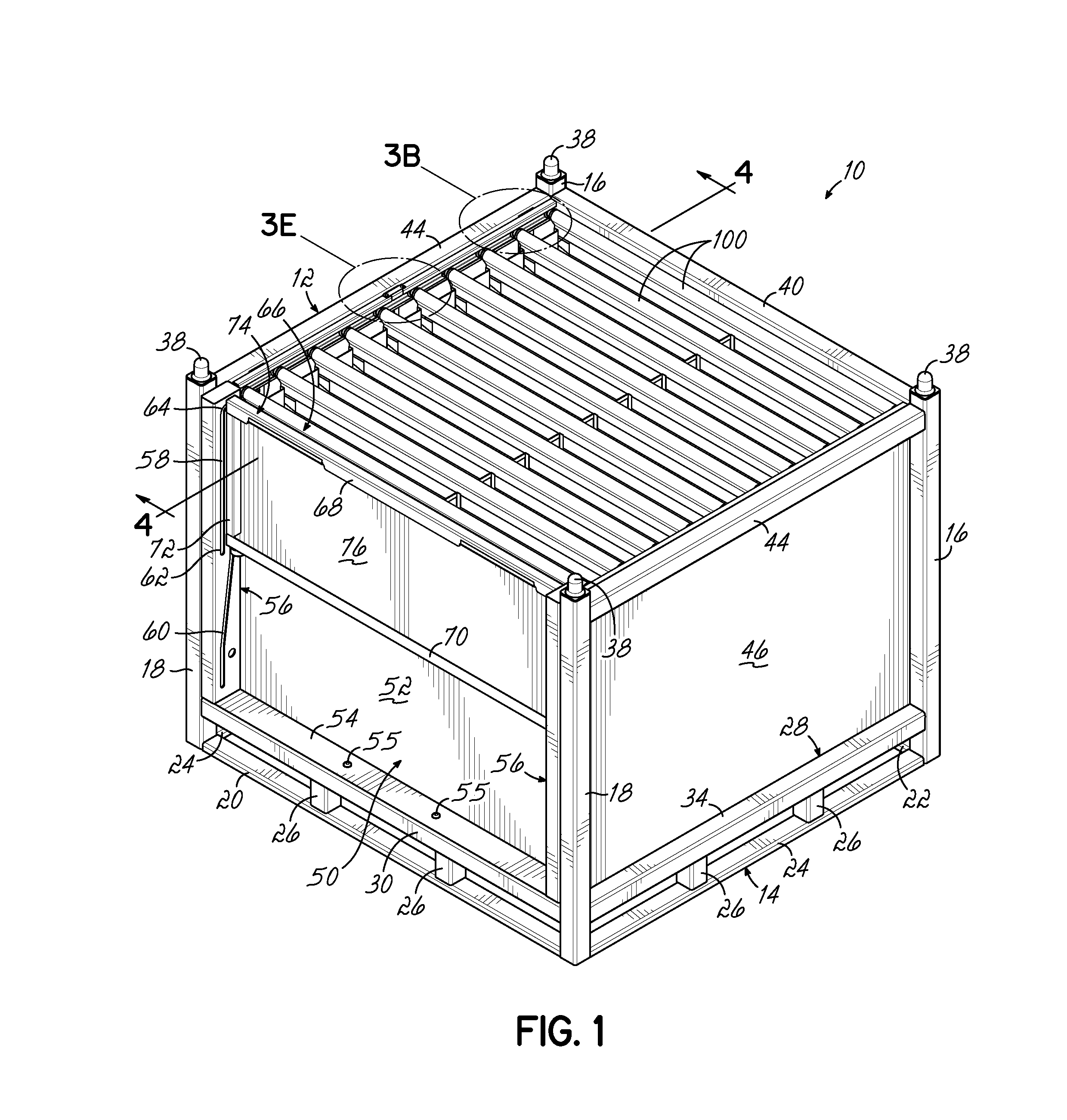 Container having door assembly and multiple layers of tracks
