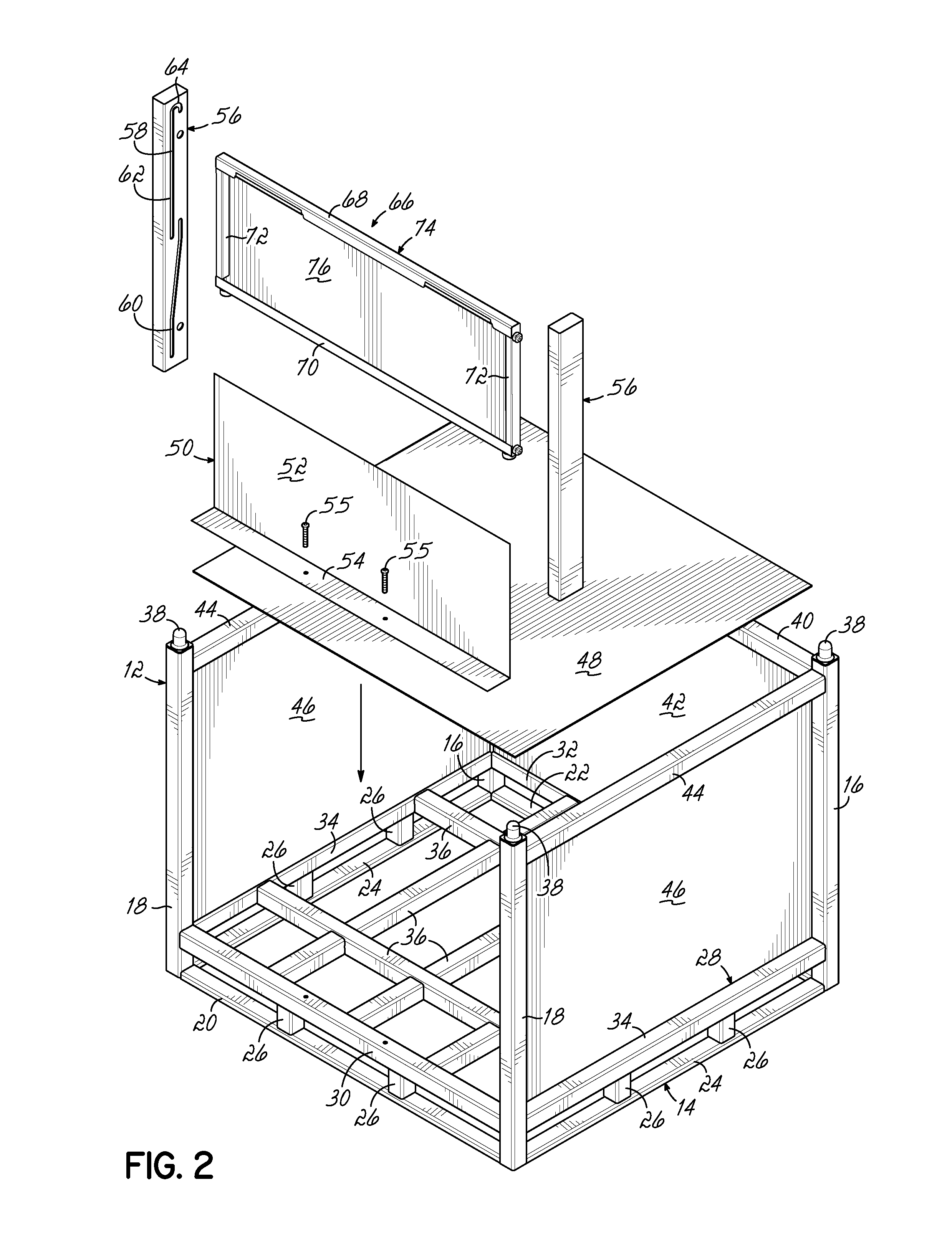 Container having door assembly and multiple layers of tracks