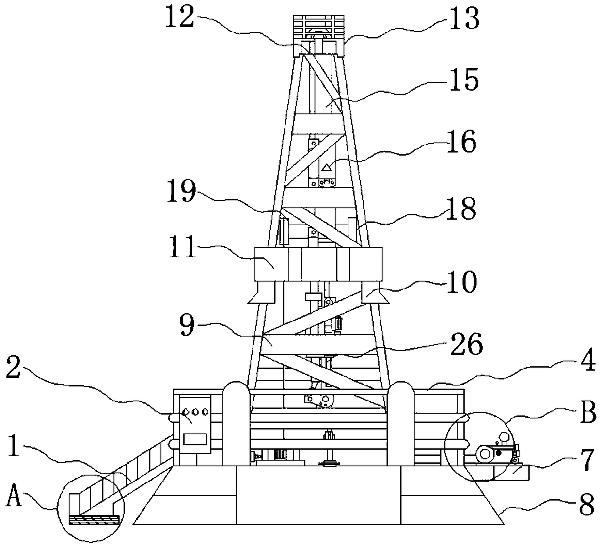Drilling machine capable of multi-angle regulation for petroleum drill and exploitation
