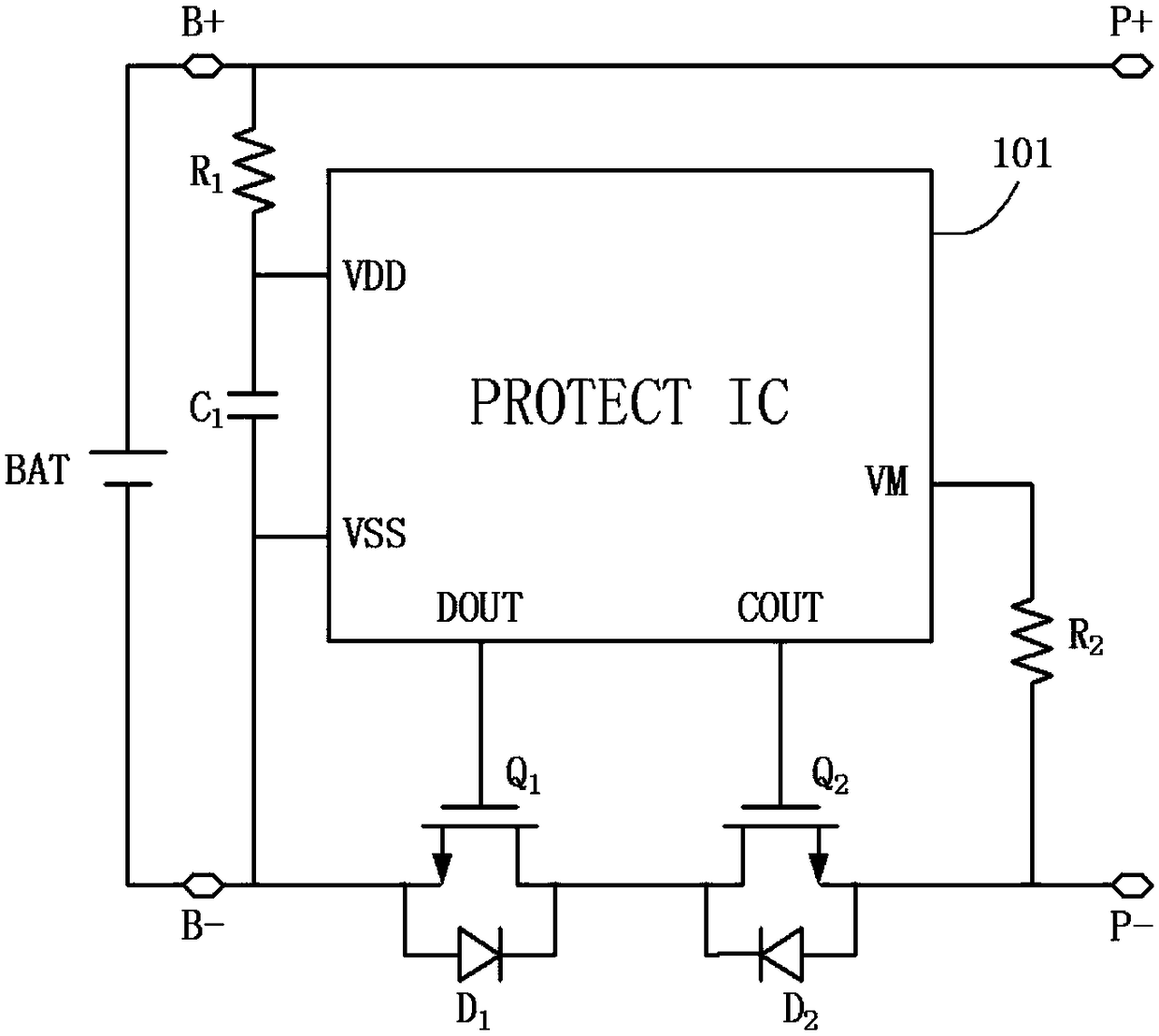 Overcurrent detection, protection circuit and battery