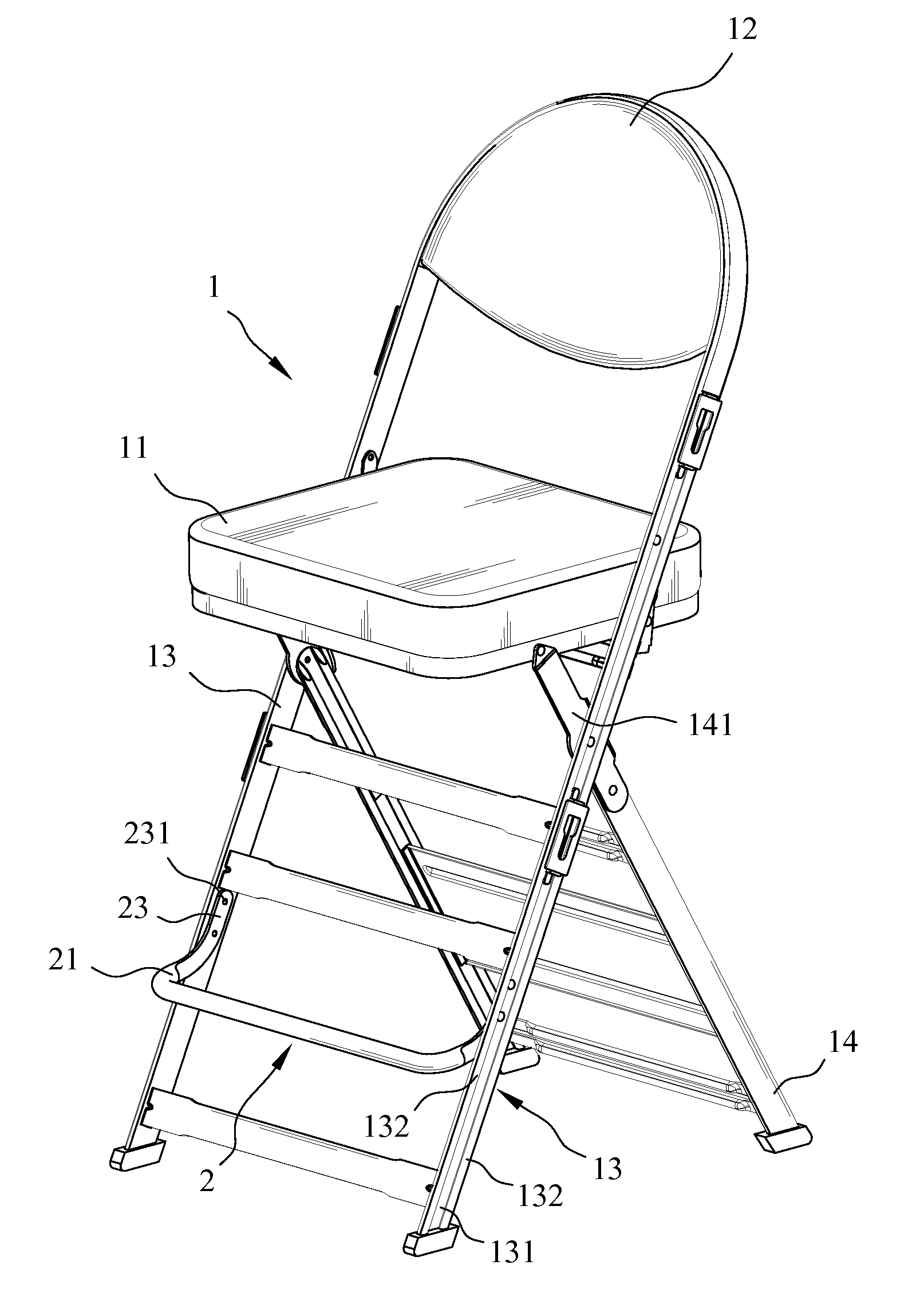 High-seat folding chair having footrest