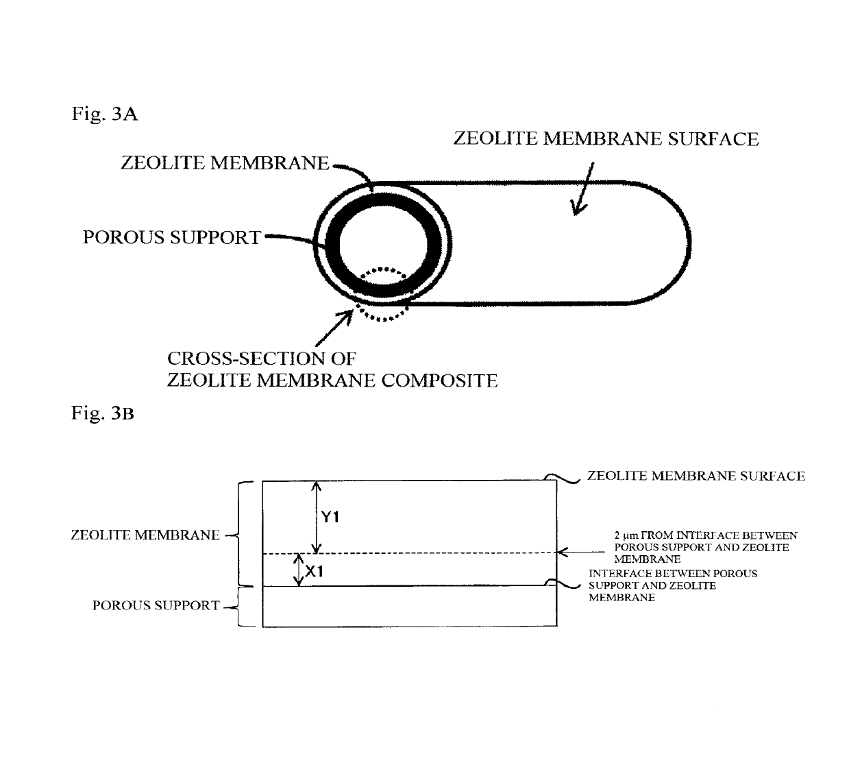 Porous support-zeolite membrane composite