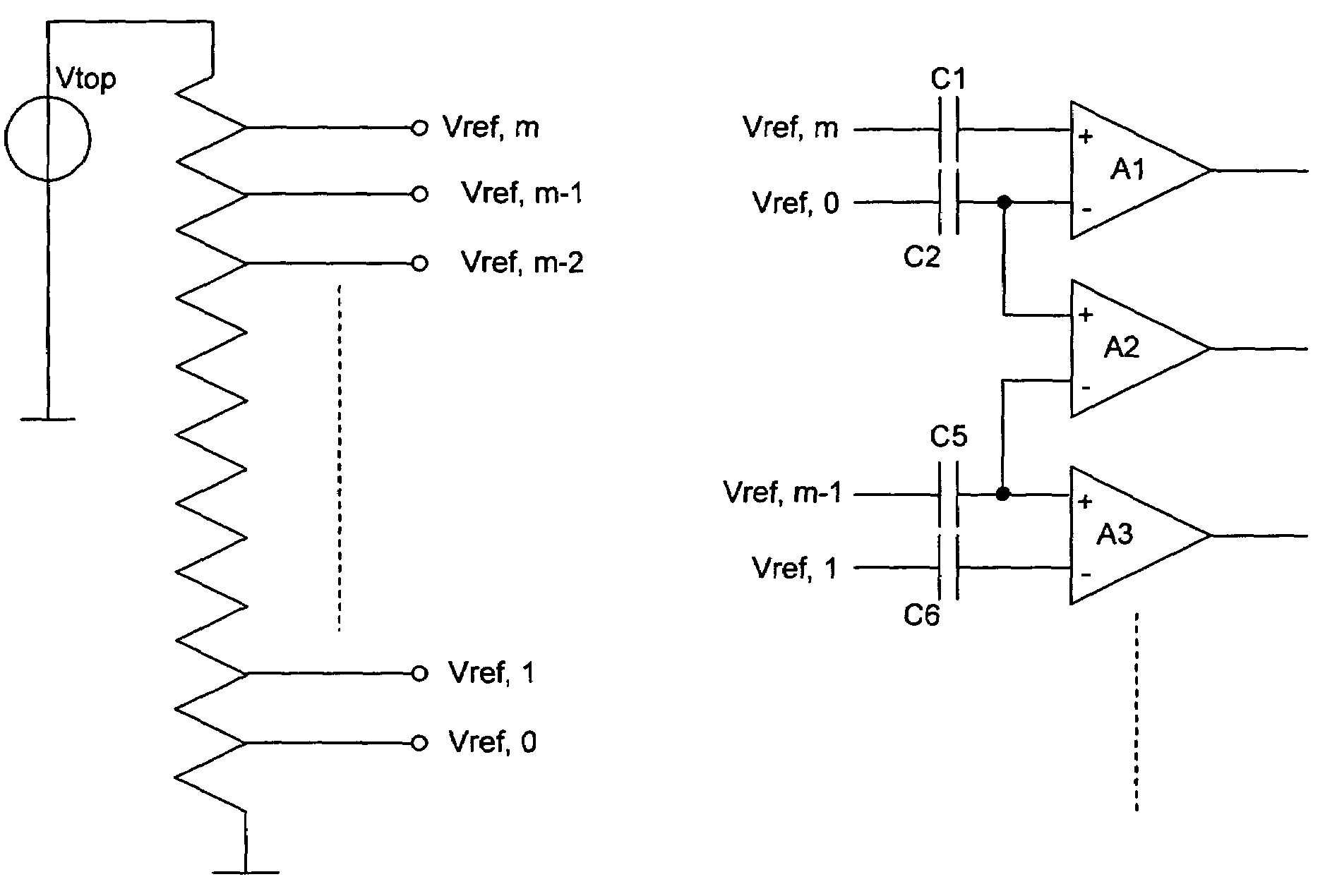 Resistor ladder interpolation for subranging ADC