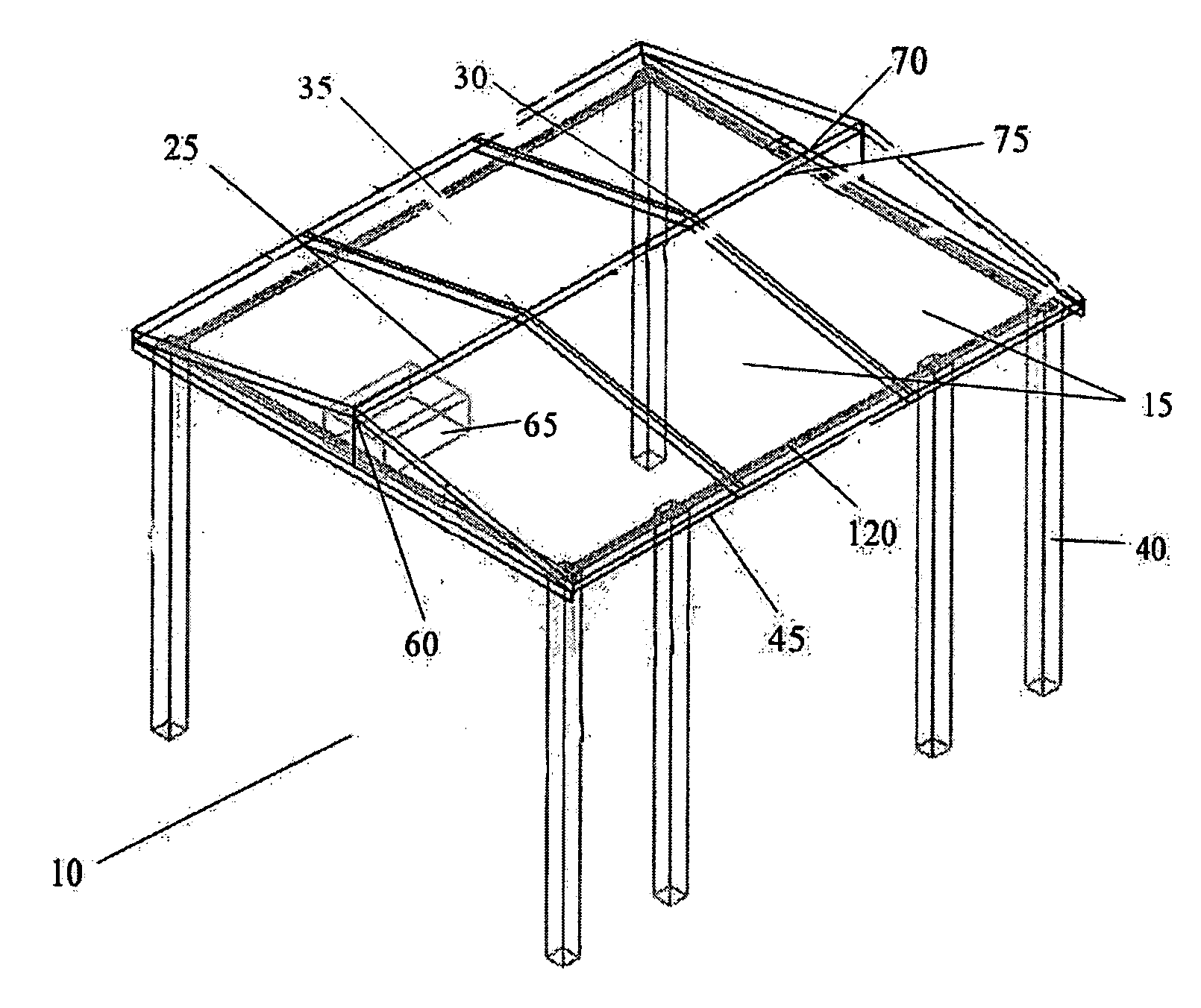 Easy-to-assemble building structure with a mountable frame for supporting solar panels
