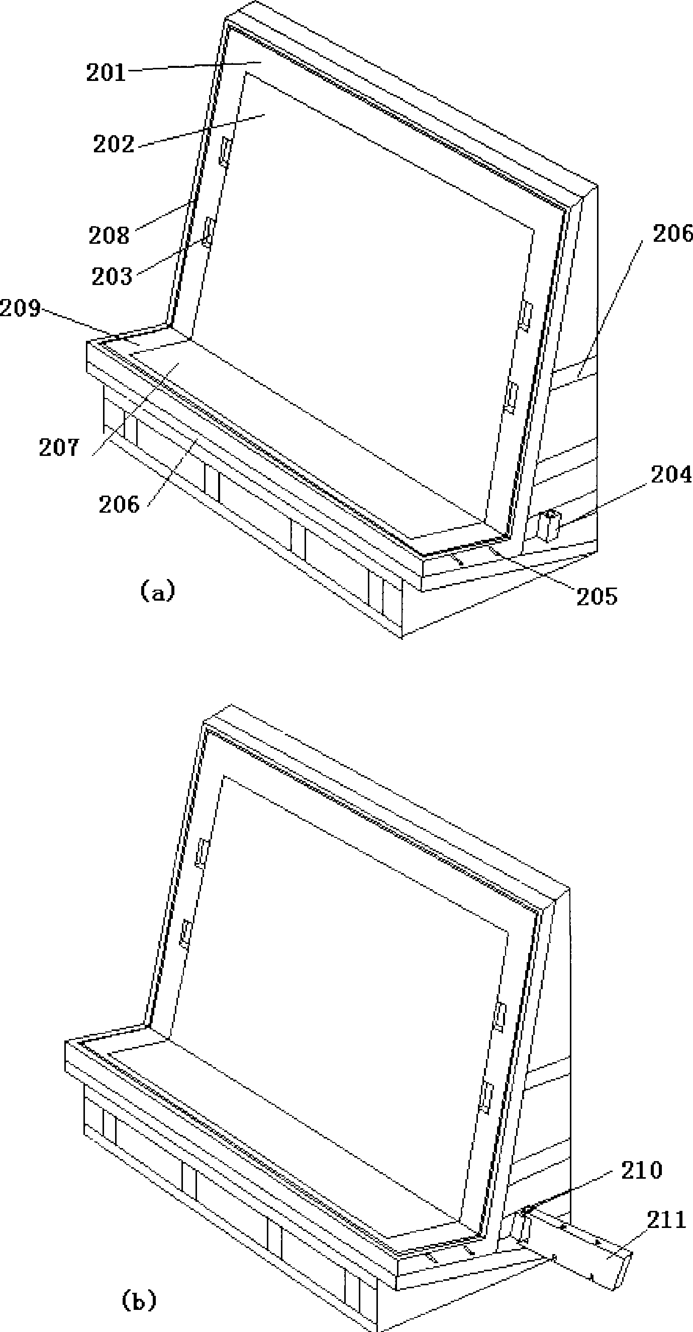 Packaging device and box of flat glass plate for displaying