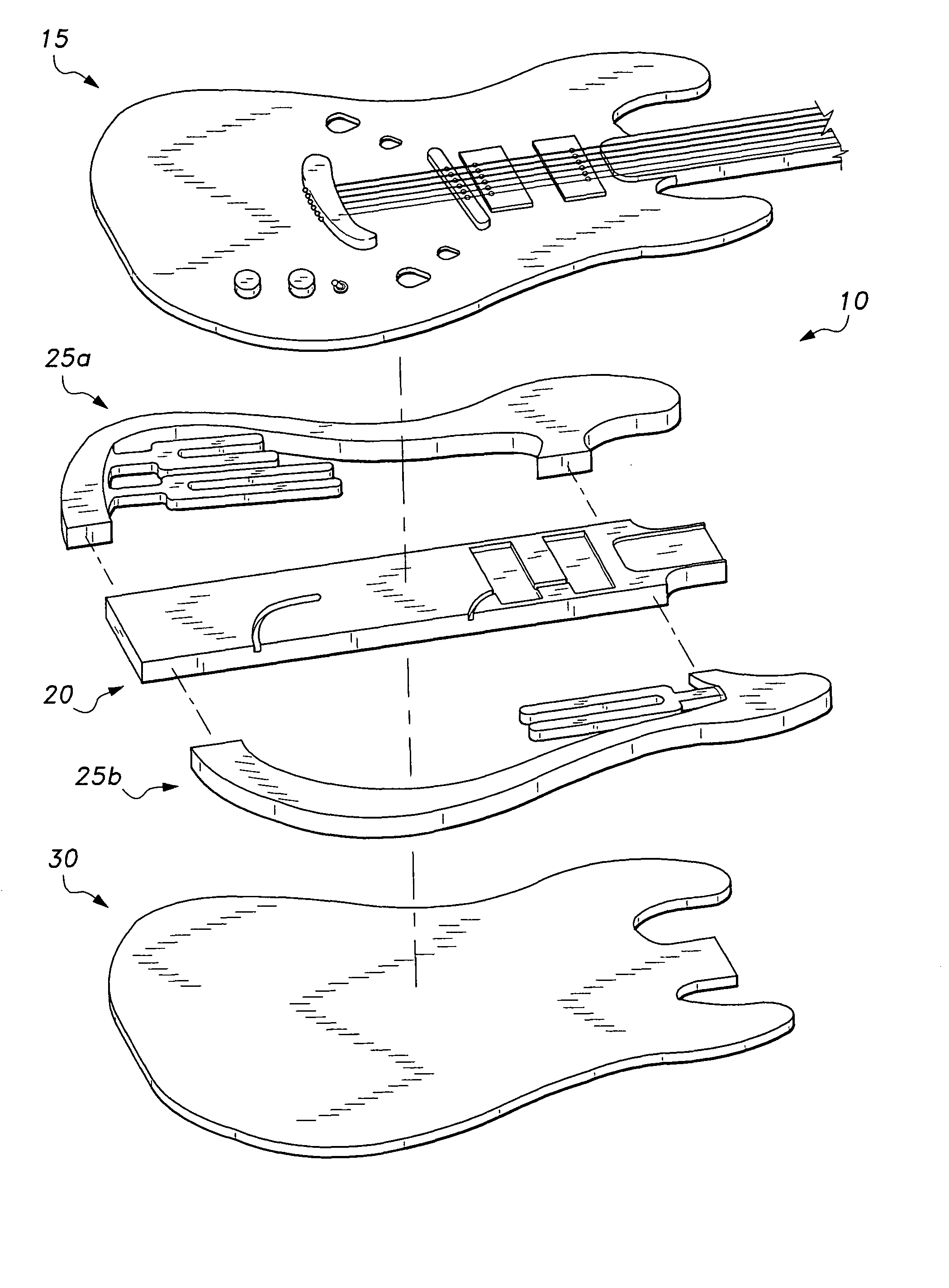 Semi-hollow body for stringed instruments