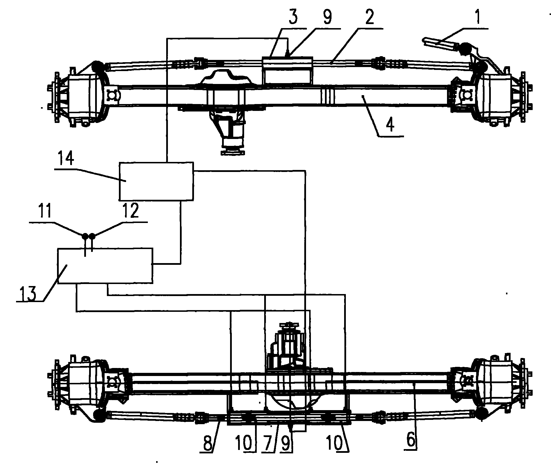 Numerical control hydraulic transmission multi-axle steering system