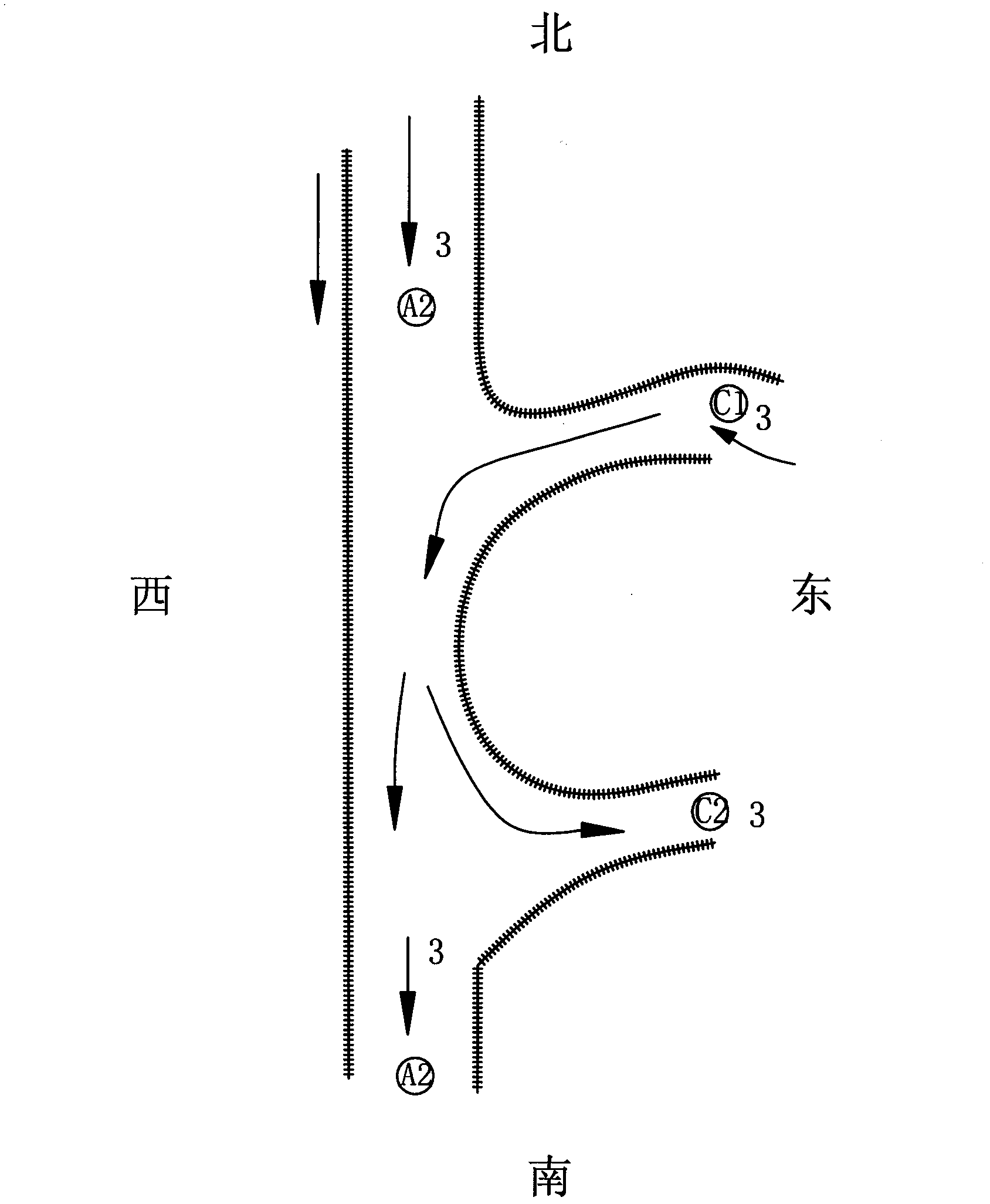 Transport hub system for concurrent free flow of sixteen directions at crossroad