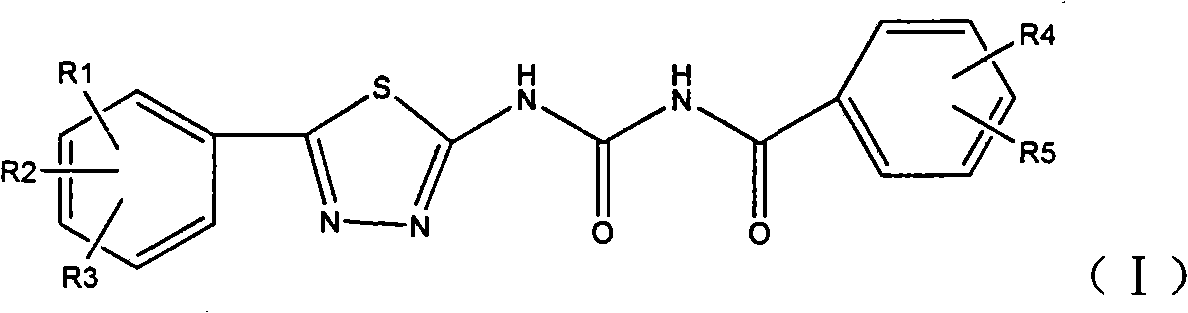 1,3,4-thiadiazole aroyl urea compound, preparation method and application thereof