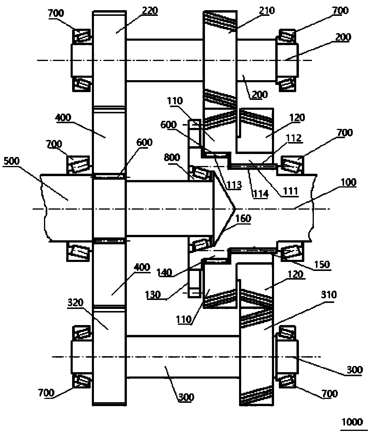 Speed changer provided with self-adaptive transmission device and both having single and double intermediate shaft advantages