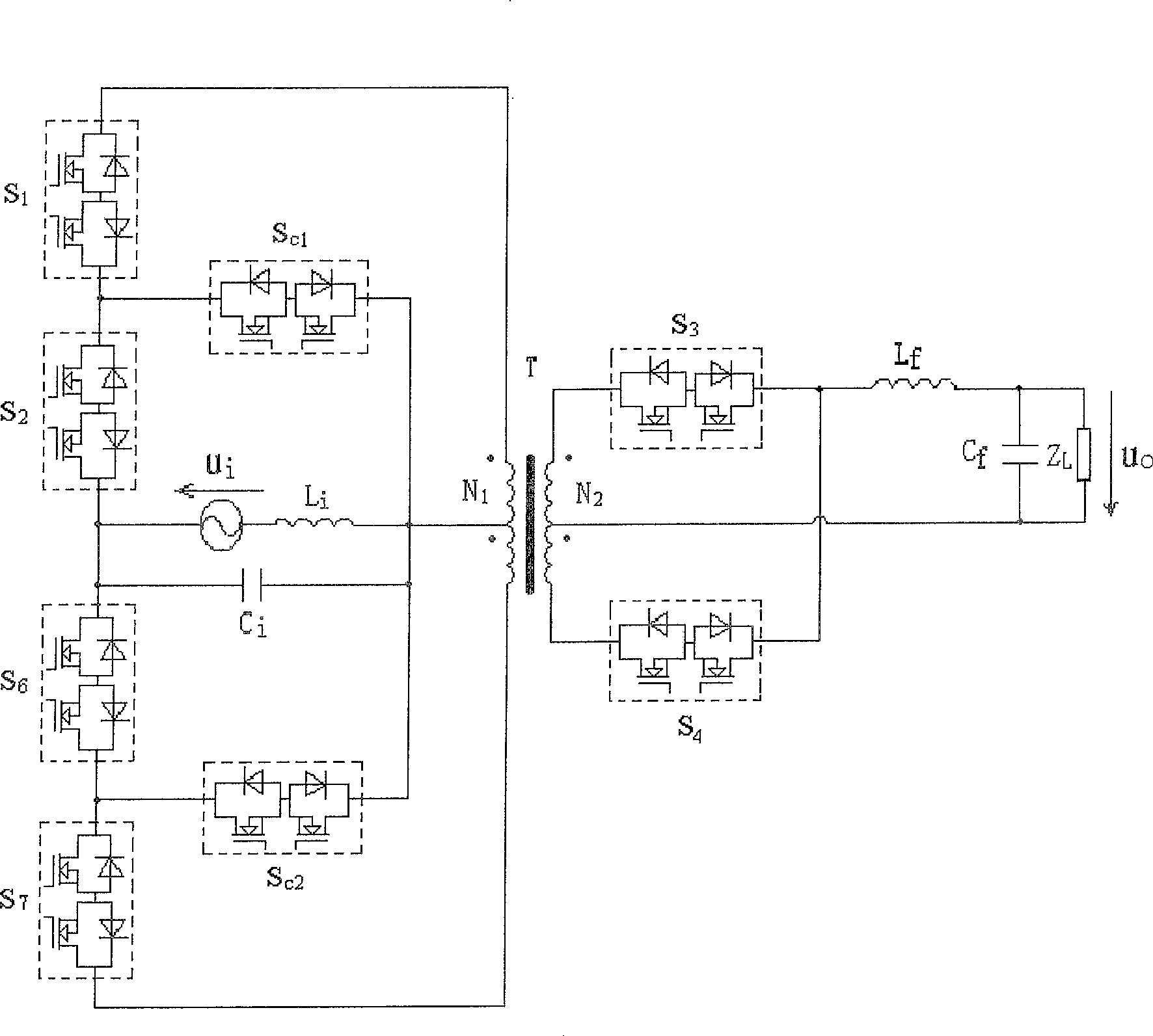 AC-AC three level AC-AC converter based on positive converter