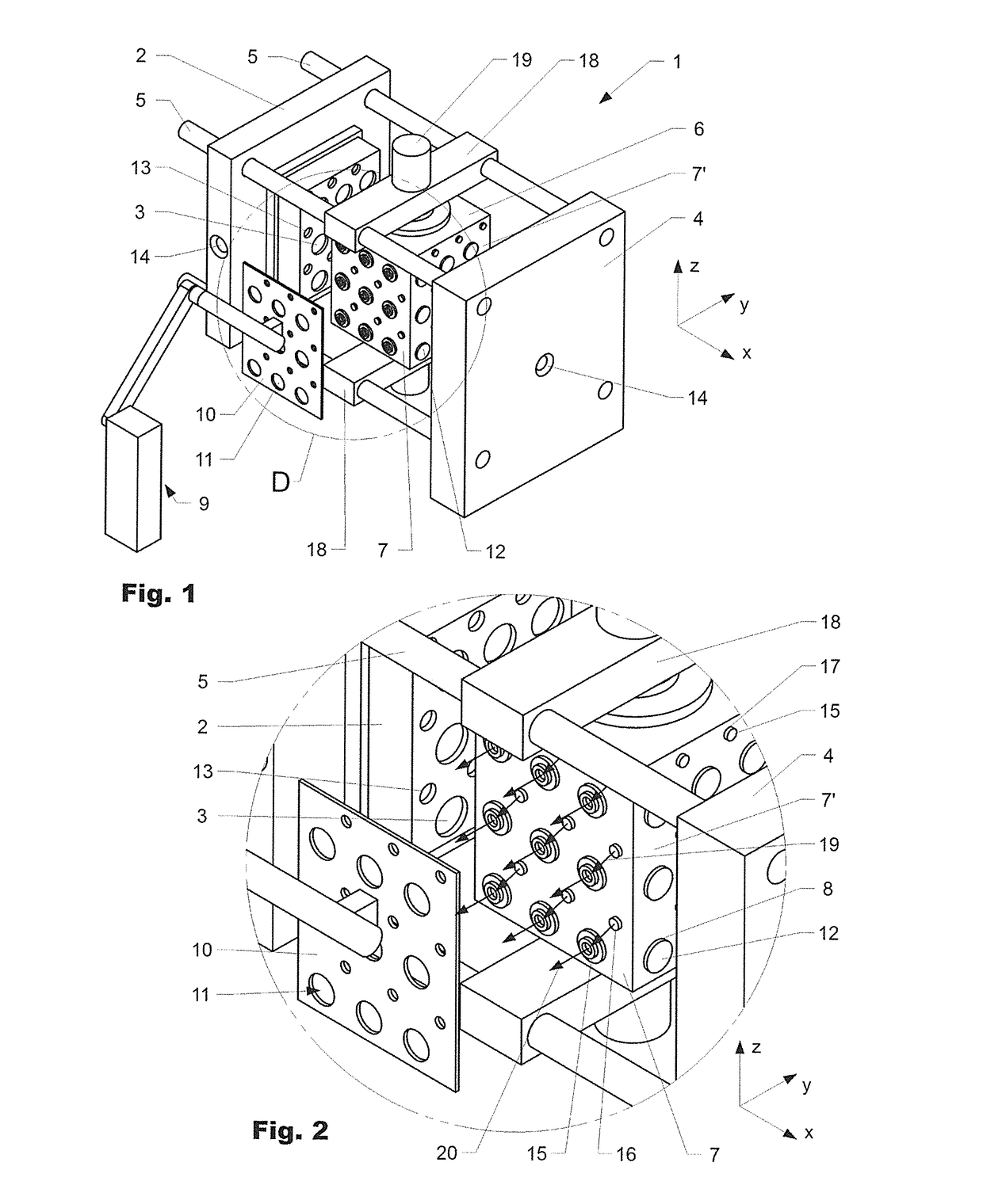 Device and method for producing injection-molded parts which comprise different components