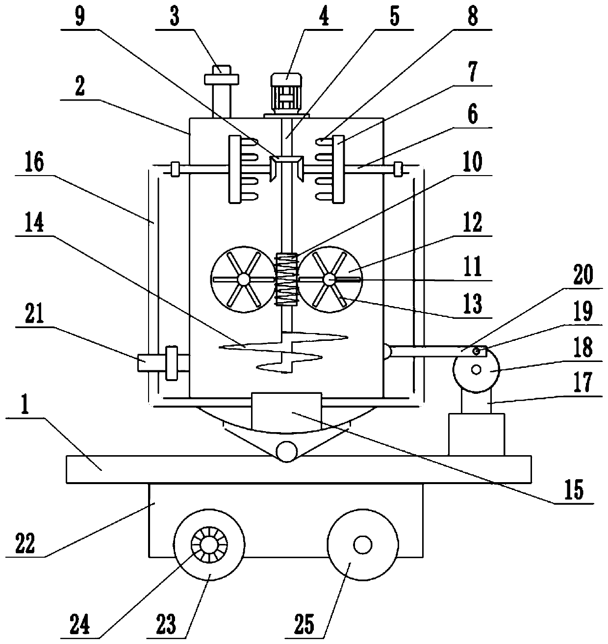 Swing-type paint mixing device for construction of roads and bridges