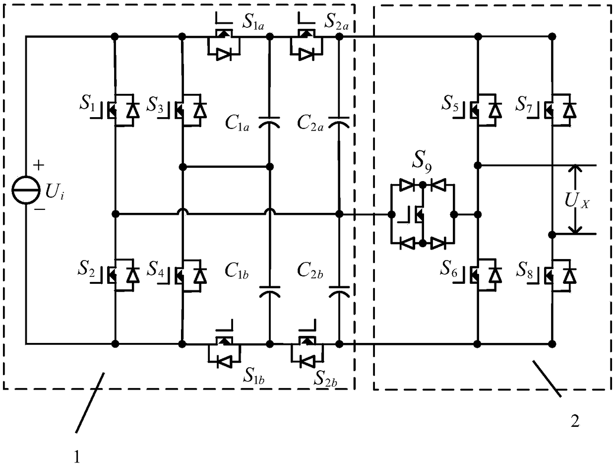 Two-stage nine-level inverter based on bridge type multi-level switched capacitor module