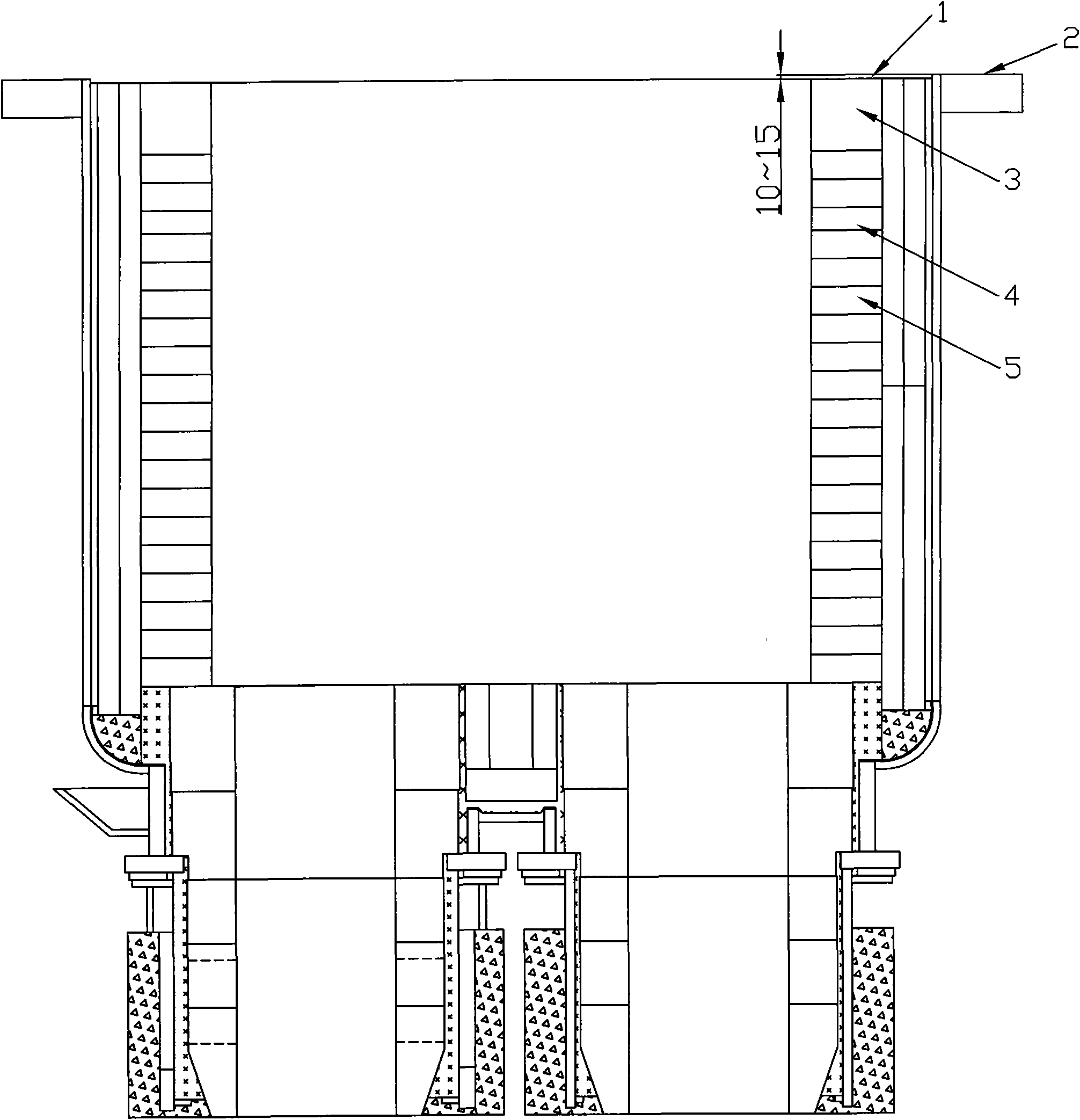 Method for processing and building overhauling working lining bricks of vertical type vacuum refining furnace hearth