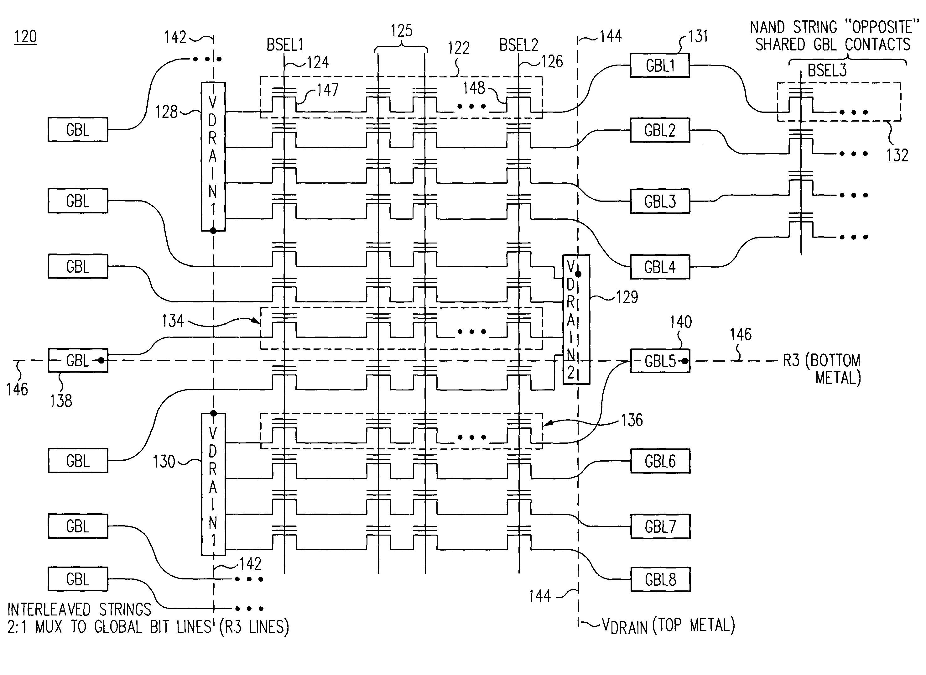 Programmable memory array structure incorporating series-connected transistor strings and methods for fabrication and operation of same