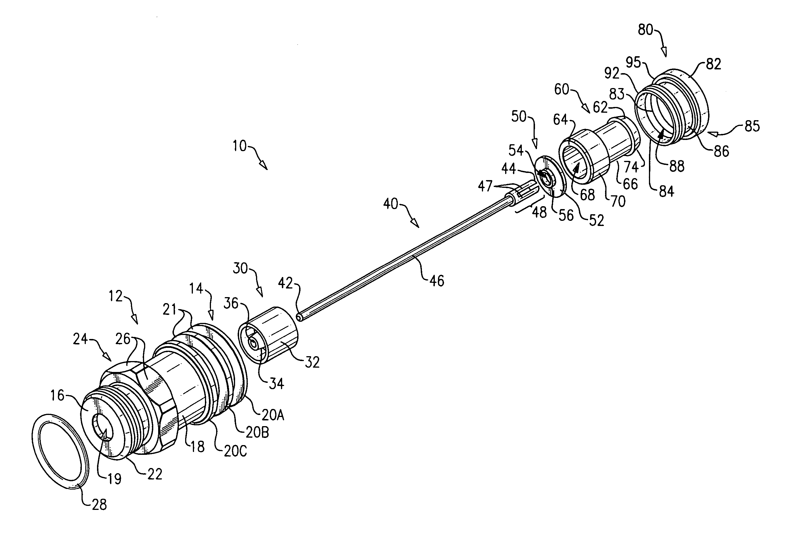 Compression connector for braided coaxial cable