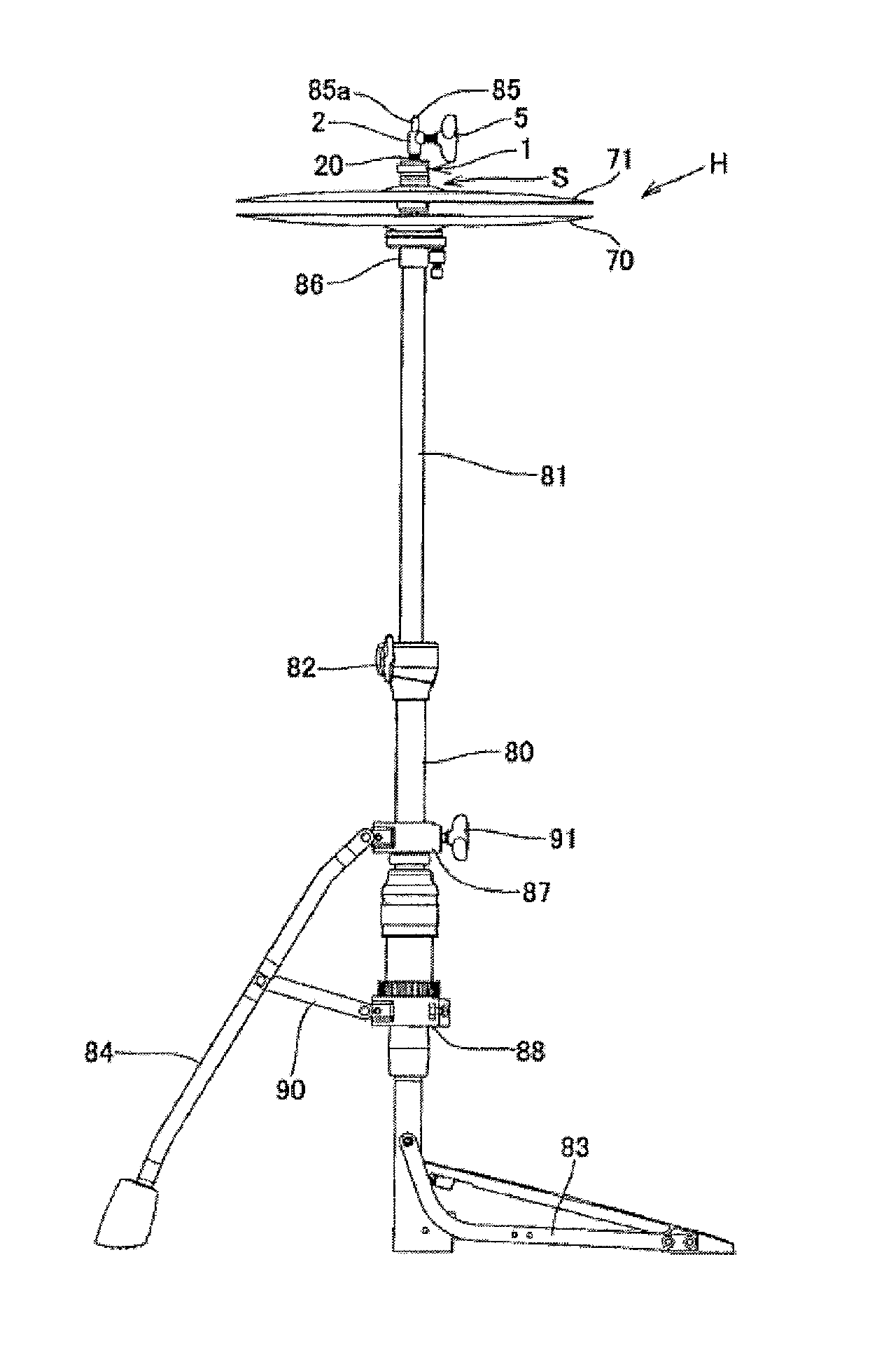 Cymbal holding structure, cymbal stand having the holding structure, and fastener used in the holding structure