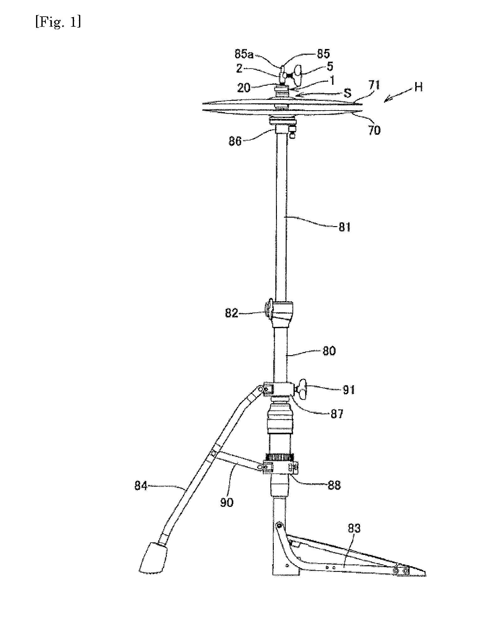 Cymbal holding structure, cymbal stand having the holding structure, and fastener used in the holding structure