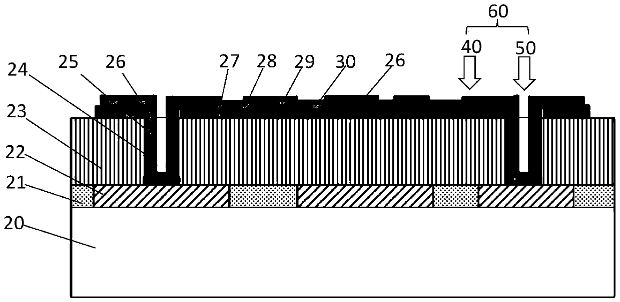 Infrared detector structure with high filling factor and manufacturing method thereof