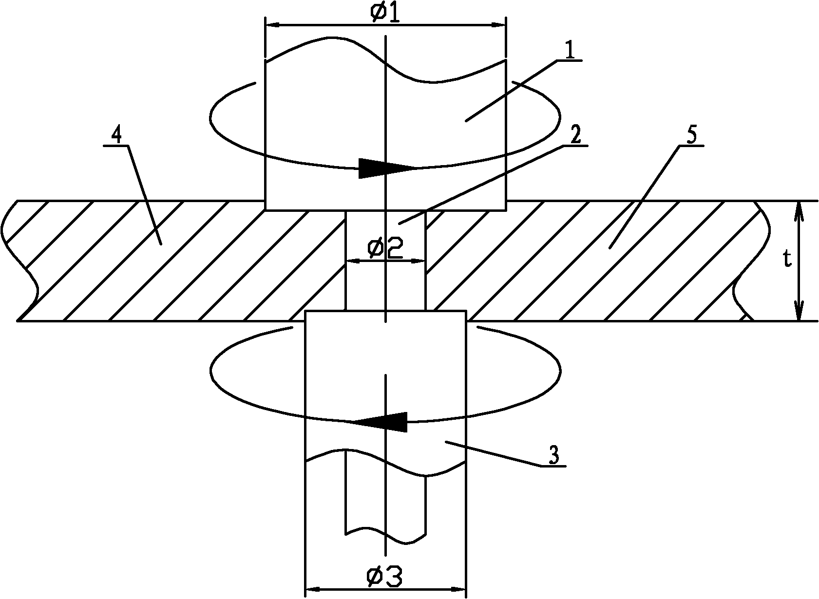 Self-maintained friction stir welding method with reversely rotating upper and lower shaft shoulders
