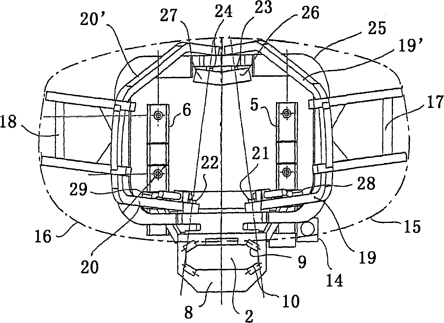 Front hatch having cantilever hatch-operating mechanism