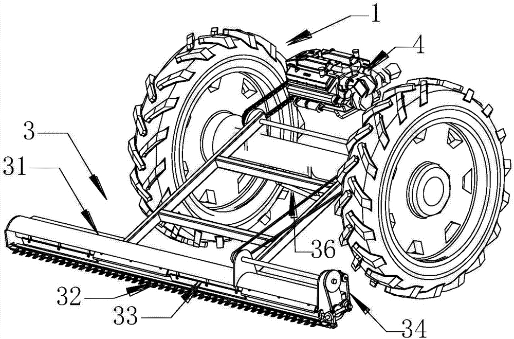 Double-header harvester with crawling ladder and capability of uniformly crushing straws